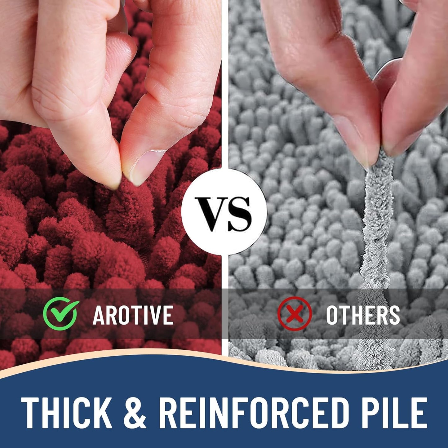 Arotive Luxury Chenille Bathroom Rug Mat, Extra Soft Thick Absorbent Shaggy Bath Rugs, Non-Slip Machine Wash Dry, Plush Bath Mats for Bathroom, Shower and Tub, 36x24, Red