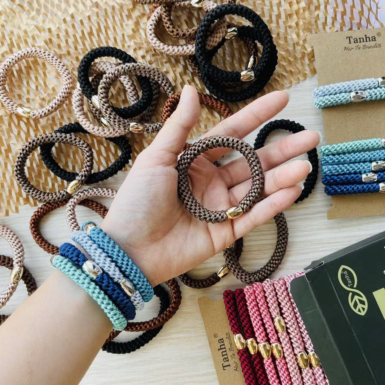 Tanha 15Pcs Hair Tie Bracelet,Hair Ties For Women Men,Ponytail Holders For Thick Hair,Strong Stretchy No Damage No Crease Hair Bands (Blue)