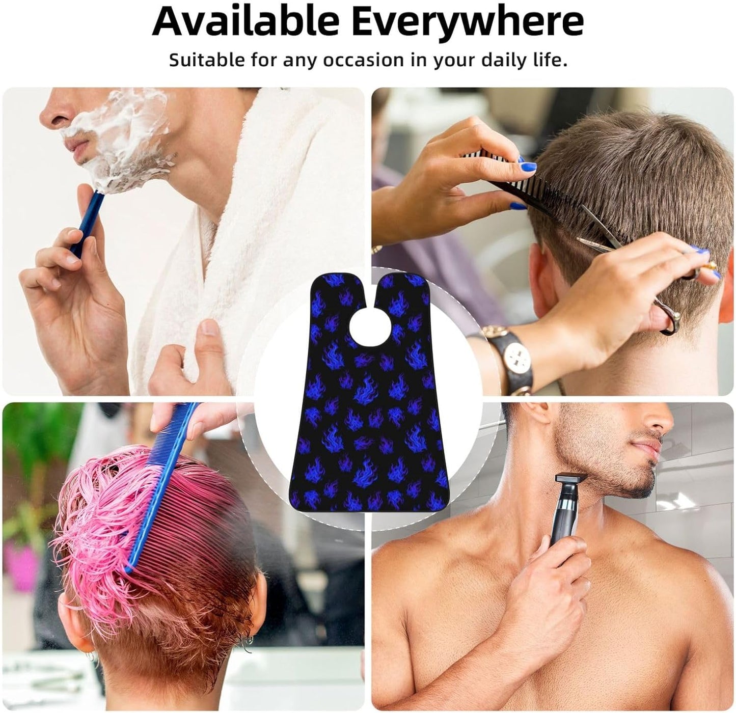 Strong Suction Cup Beard Grooming Bib, Non-Stick Hair Catcher, Waterproof, for Shaving, Purple Blue Fire Flame