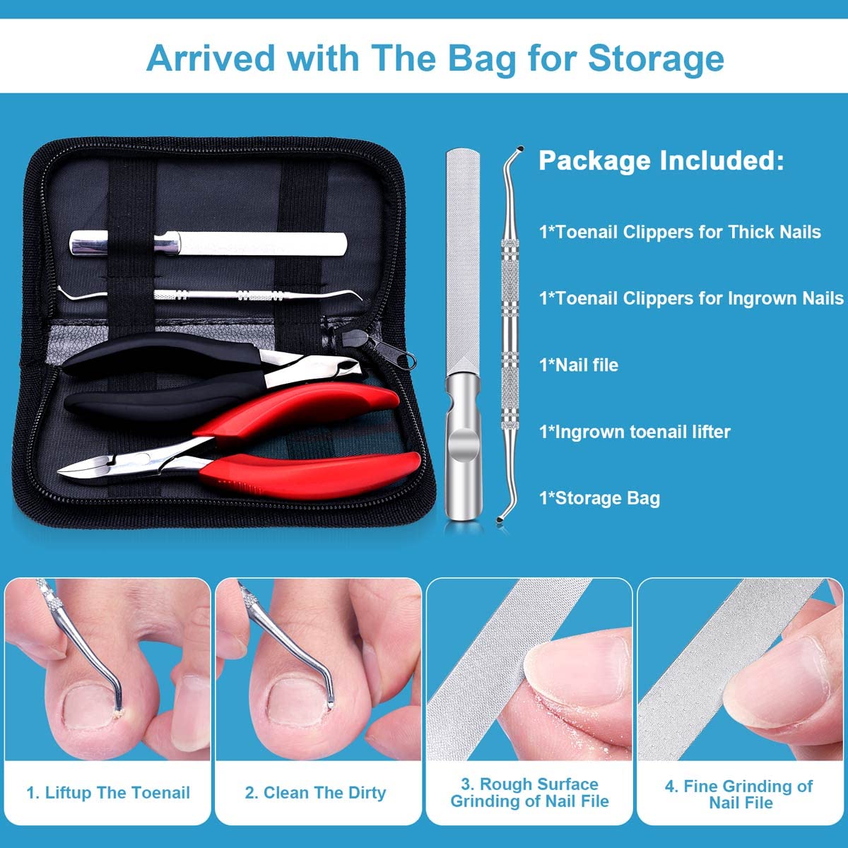 Toenail Clippers for Seniors Thick Toenails, Toe Nail Clippers Adult Long Handle for Men, Sharp Professional Heavy Duty Ingrown Toenail Tool