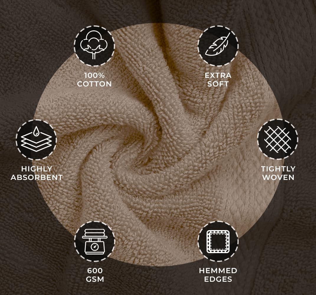 Avalon Towels Beige Bath Towels Set of 4 pcs (27x54 inches), 100% Cotton Towel Absorbent and Quick Dry Beige Towels for Bathroom, Super Soft and Perfect for Daily Use