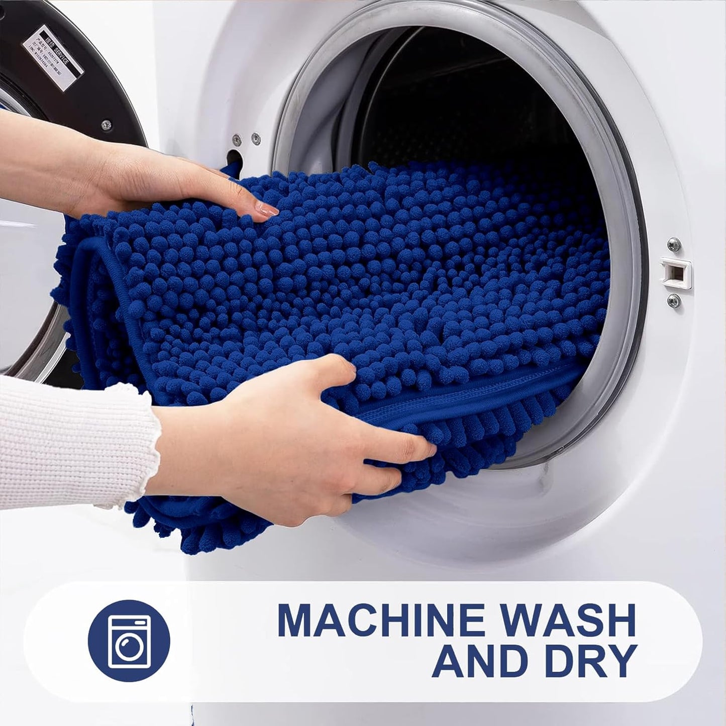 Grandaily Chenille Striped Bathroom Rugs 24x16, Extra Thick and Absorbent Bath Mats, Non-Slip Soft Plush Shaggy Shower Carpet, Machine Wash Dry, Bath Rug for Bathroom, (Small, Royal Blue)