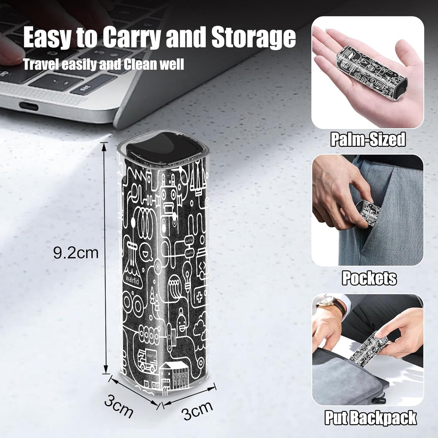 walrfid Computer Screen Cleaner Spray, Car Touchscreen Mist Cleaning Kit for Electronic Laptop, iPad, iPhone, Smart Phone, MacBook Pro, TV Monitor, Tablet, Car Display,with White Graffiti Case - Black