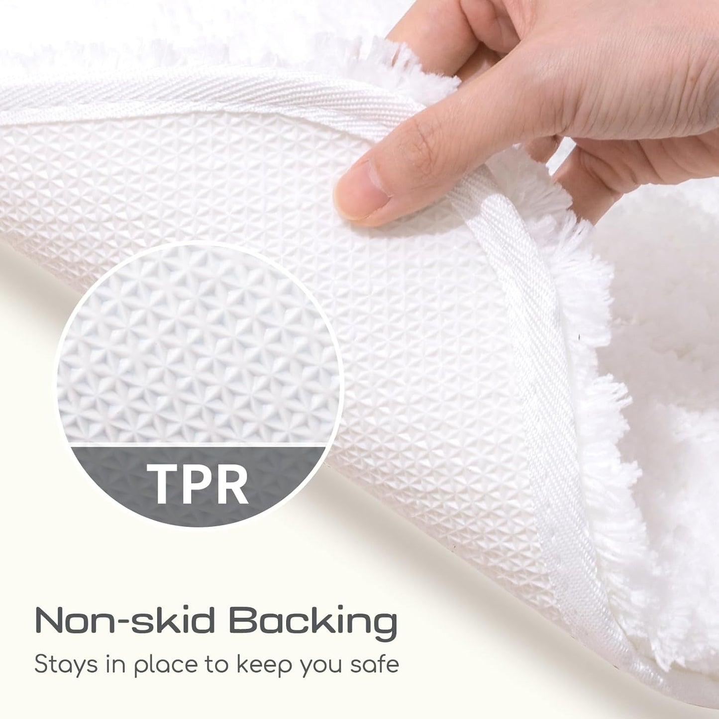 ROSMARUS Shaggy Bath Rugs for Bathroom Non Slip 24" X 36", Water Absorbent Bath Mat, Soft Shower Mat for Floor & Tub, Fluffy Plush Rug Machine Washable, White