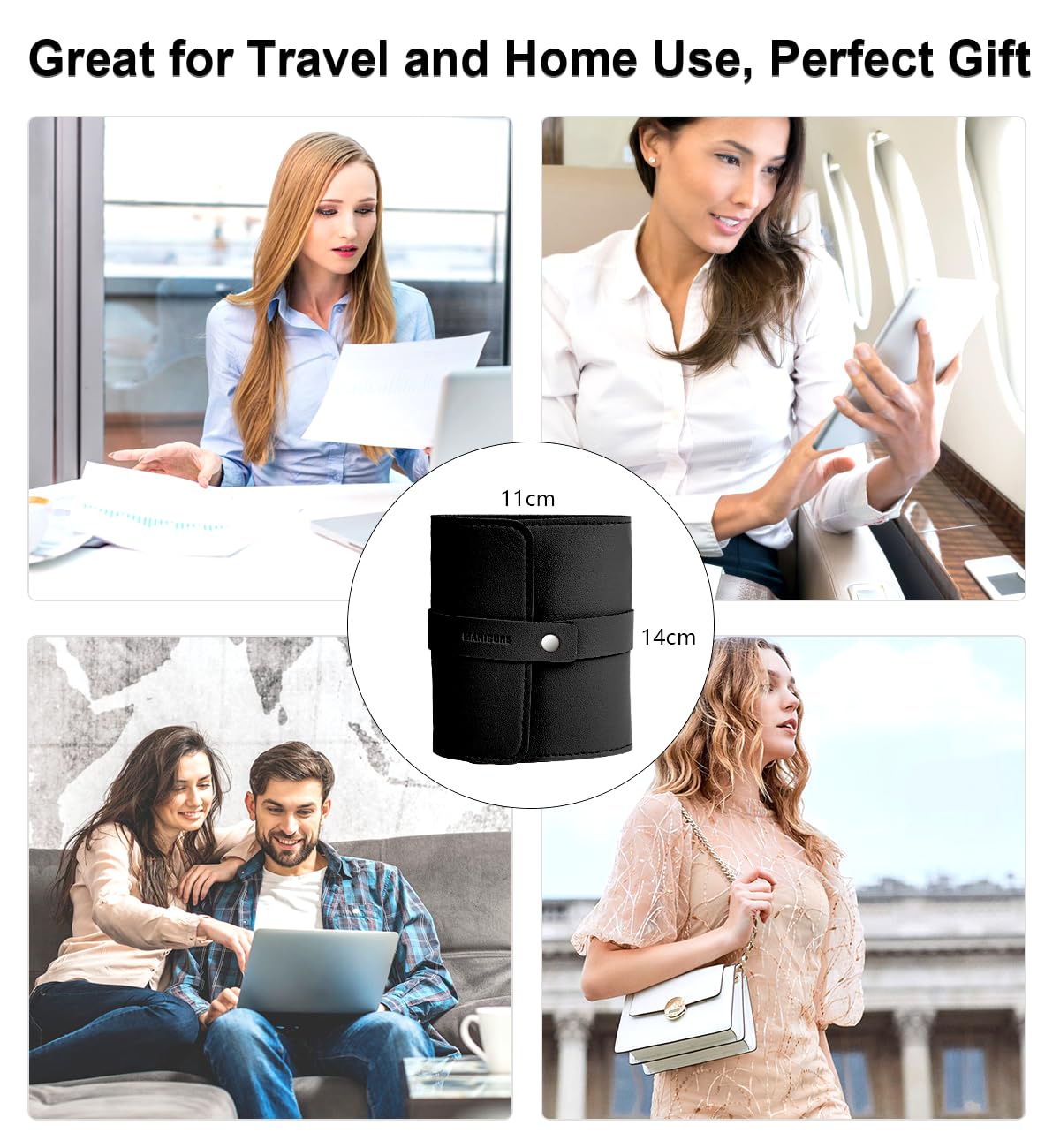 Manicure Set Professional Nail Clippers Pedicure Kit, 16 pcs Stainless Steel Nail Care Tools Grooming Kit with Luxurious Travel Leather Case for Thick Nails Men Women Gift (Black)