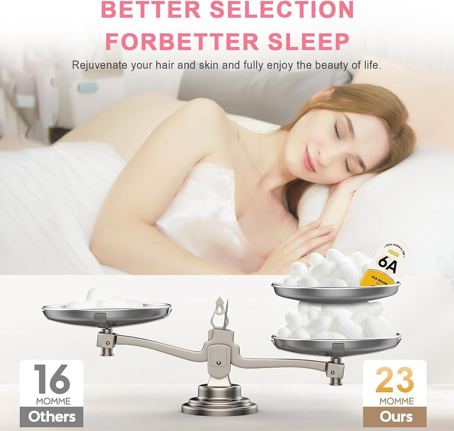 100% Silk Pillowcase 2 Pack for Hair and Skin, Both Sides 23 Momme Grade 6A+ Mulberry Silk Pillowcases with Hidden Zipper, Soft&Smooth Cooling Pillow Cases (Champagne, Queen 20×30)