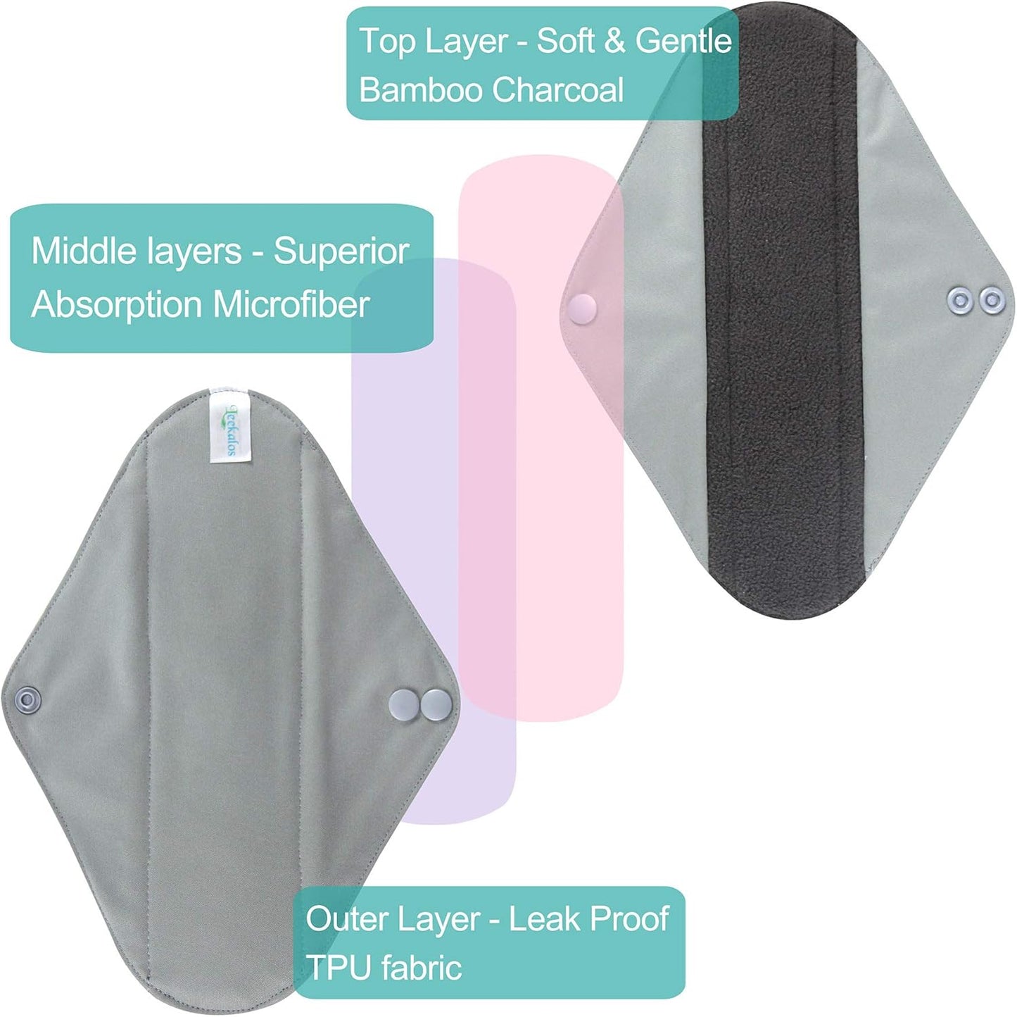 Leekalos Reusable Bamboo Menstrual Cloth Pads - Light Incontinence Pads - Pack of 6, 1 Cloth Mini Wet Bag