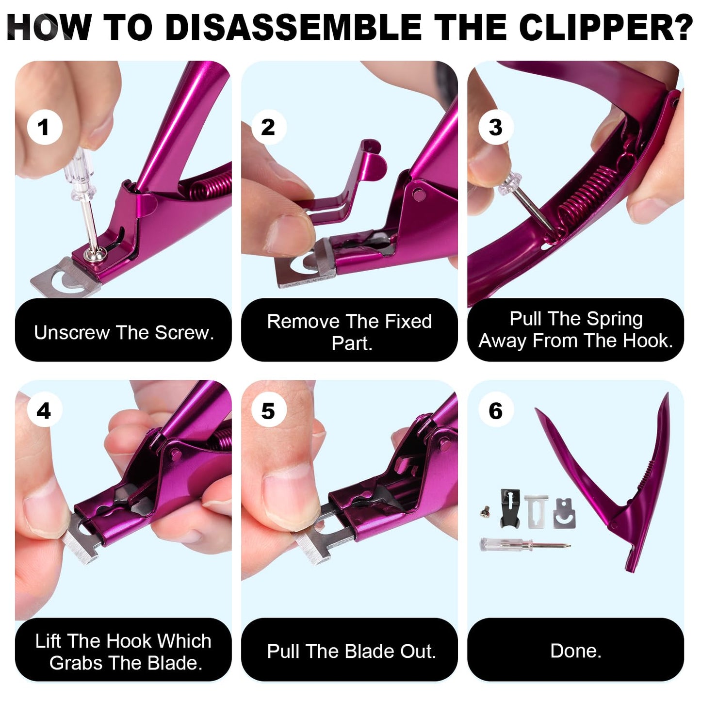 Violet Red Premium Adjustable Nail Clippers with Magnets Sizers for Acrylic Nails, Stainless Steel Nail Cutter Trimmer for Artificial Fake False Tips Manicure Sharp Blade Clip Tool for Salon Beauty