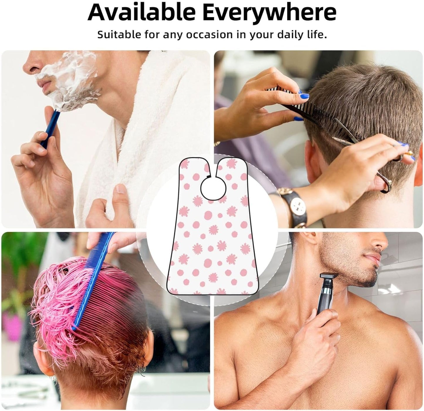 Adjustable Beard Bib, Non-Stick Hair Catcher Cape for Men's Shaving, Waterproof with 2 Suction Cups, Cute Pink Cow Print Shave Bib