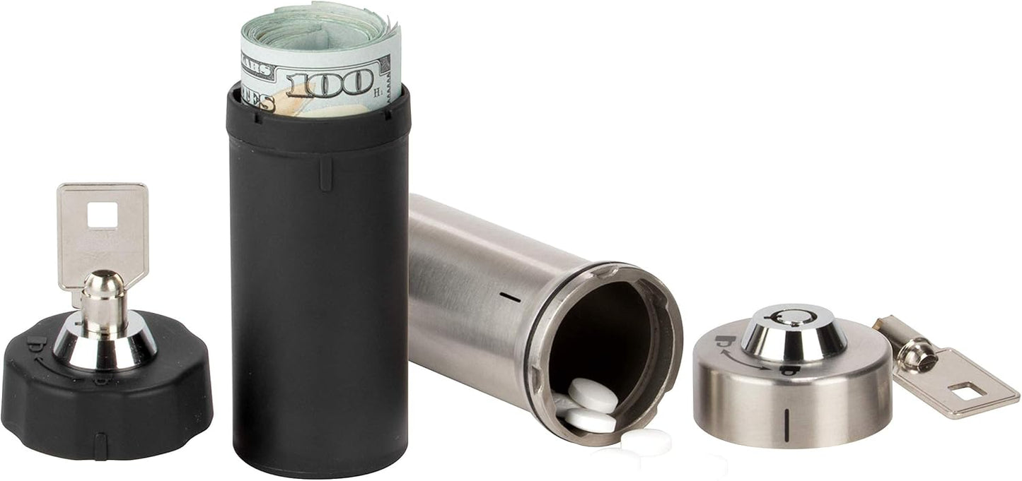 Ezy Dose Pill Box and Medicine, Vitamin Container, Safe for Money & Travel Items, Durable Canister, 2 Keys with Lock, Small