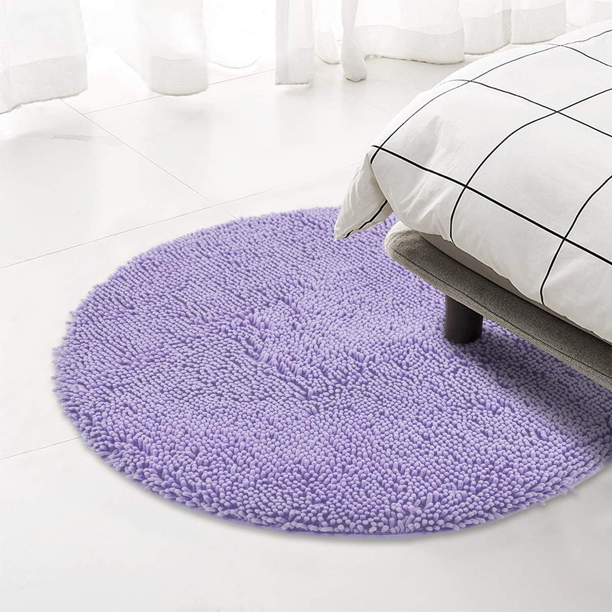 MAYSHINE Round Area Rug Set for Bathroom | Soft Plush Chenille Bath Mat, Water Absorbent Non-Slip Bathroom Rug | Washable Shag Carpet for Shower, Bedroom, or Home Décor | 36"x36" Round | Lavender