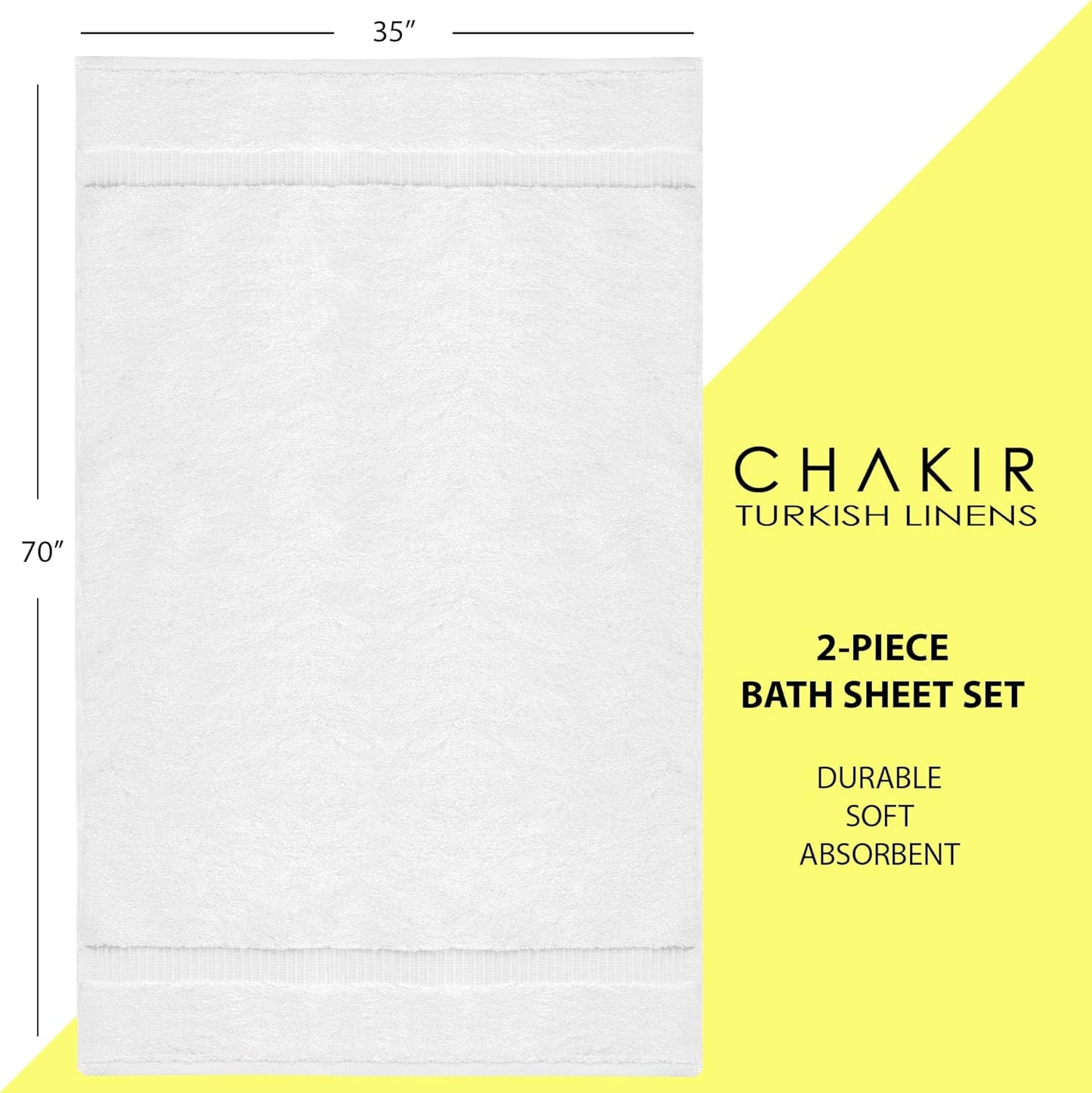 Chakir Turkish Linens, 100% Cotton Premium Quality Turkish Bath Sheets (35''x70'' Large Bath Sheet Towels - White)