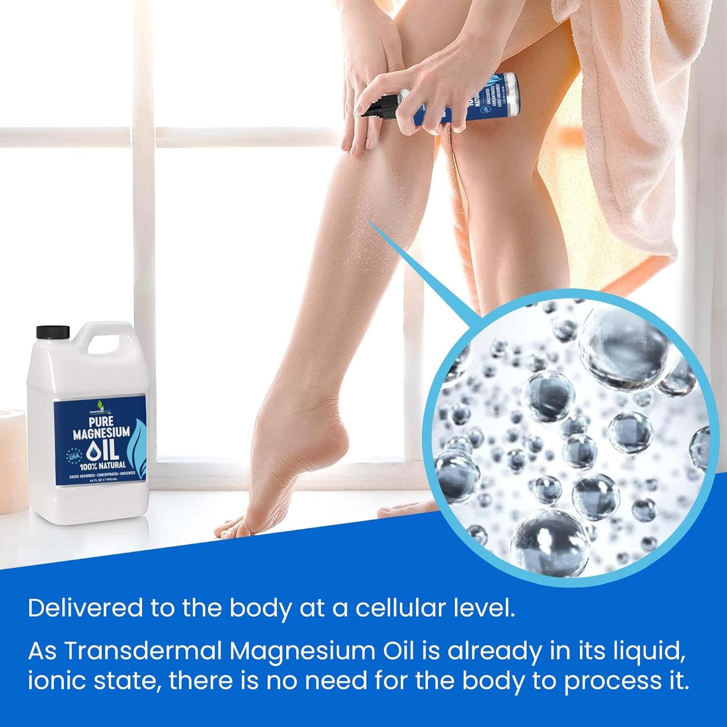 Pure Magnesium Oil Spray 64oz - Topical Magnesium Spray for Sleep Extra Strength - Less Sting - Less Itch - 100% Natural and Organic Oil - Made in USA