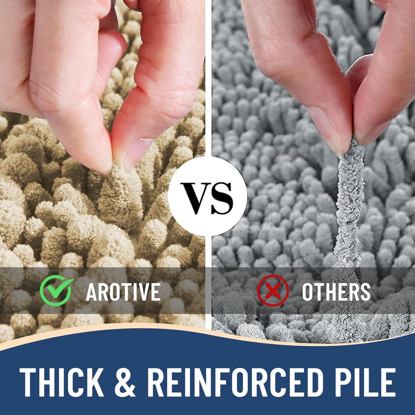 Arotive Luxury Chenille Bathroom Rug Mat, Extra Soft Thick Absorbent Shaggy Bath Rugs, Non-Slip Machine Wash Dry, Plush Bath Mats for Bathroom, Shower and Tub, 50x30, Beige