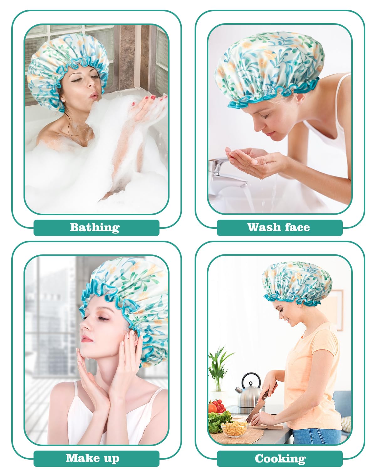 Aquior Shower Cap for Women, Reusable Shower Caps Double Layer Waterproof Womens Girls Adult Hair Cap for all Hair Lengths with EVA Lining, Soft Shower Caps for Long Thick Hair