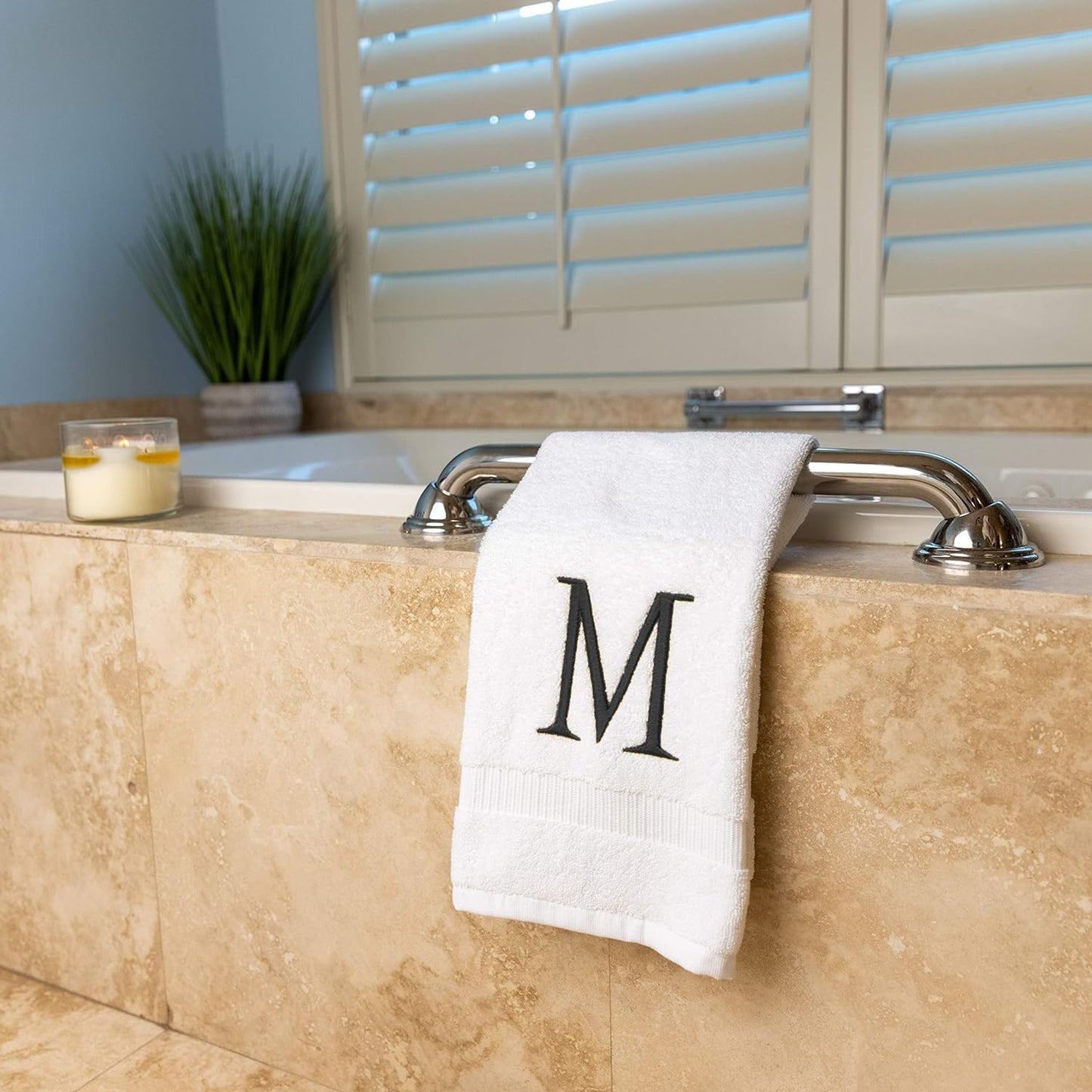 Dark Gray Initial Hand Towel for Bathroom - Monogrammed Luxury Hotel Quality Decorative Embroidered Towel for Powder Room, Spa - GOTS Organic Certified - Pack of 2, Letter M