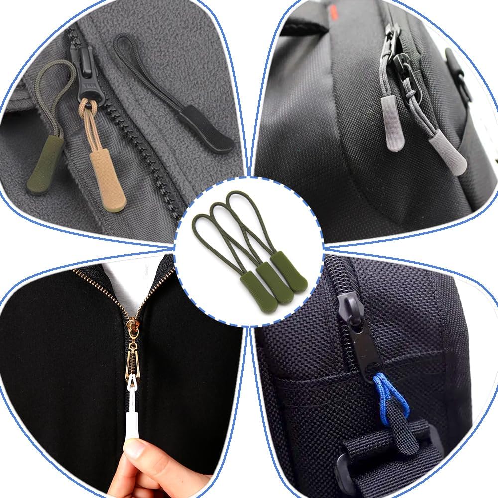 Ruidee 50 Pieces Zipper Pulls Zipper Tabs Zipper Pull Cord Extender Replacement Zipper Pulls for Backpacks, Jackets, Luggage, Purses, Handbags(Military Green)