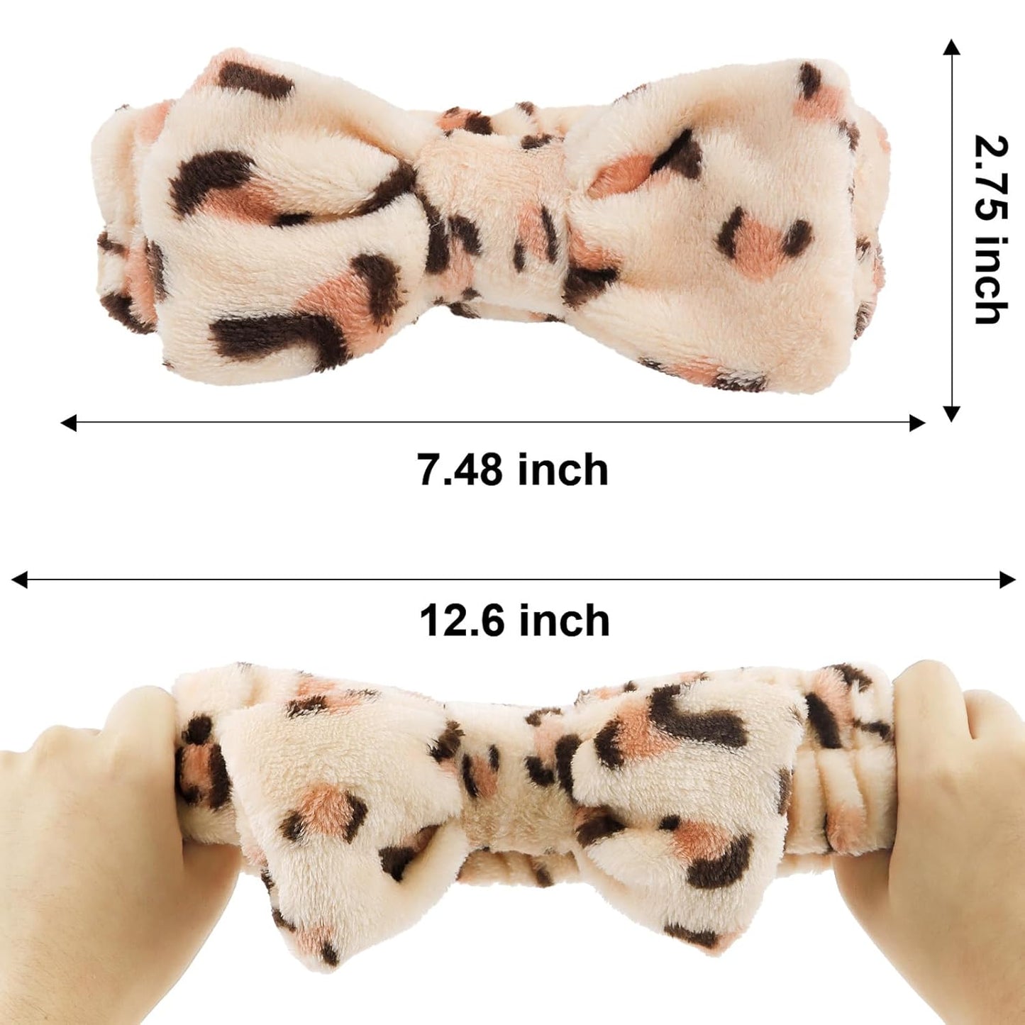 Ondder Leopard Terry Cloth Spa Headbands for Skincare, Makeup, Face Washing - 8 Pcs Bow Hair Bands for Women