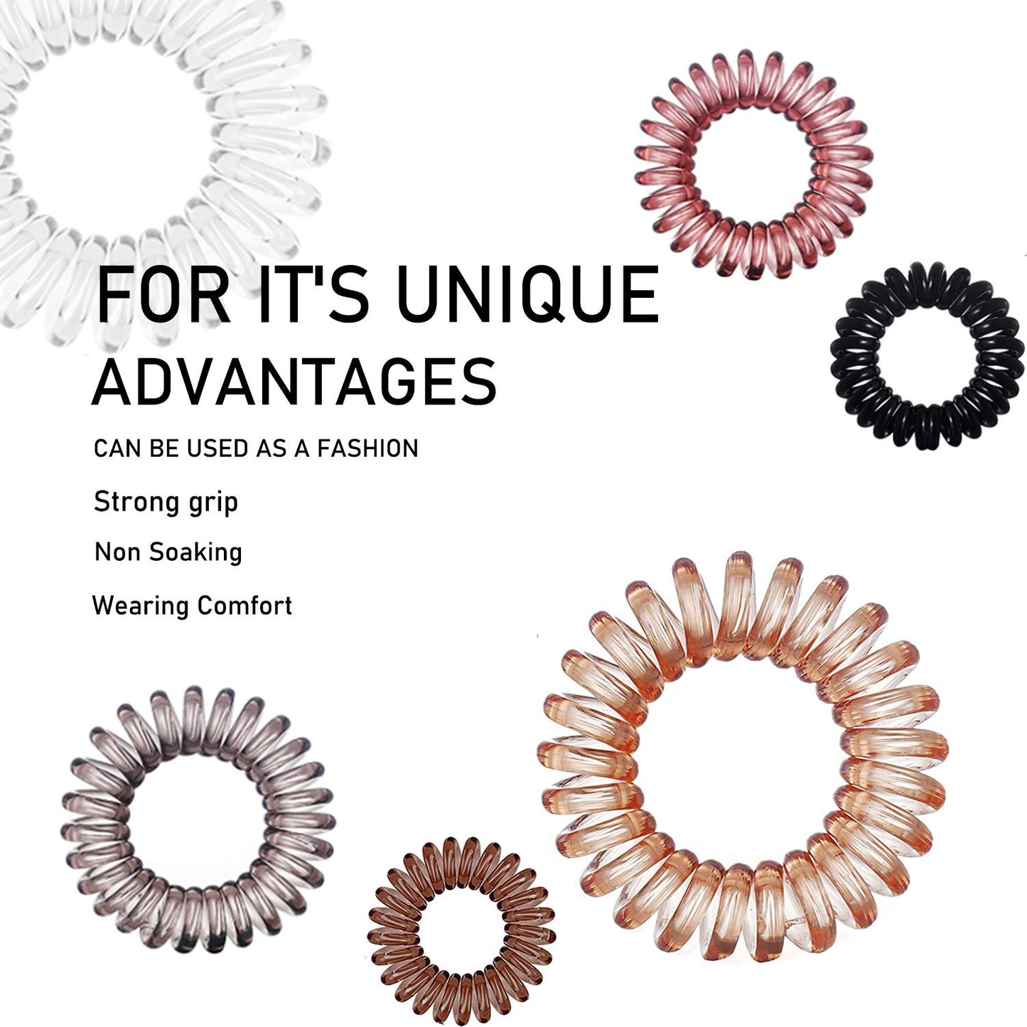 Hair Ties, 17 Pack Spiral Coils for Thick and Thin Hair - No Crease Ponytail Holders for Women and Children