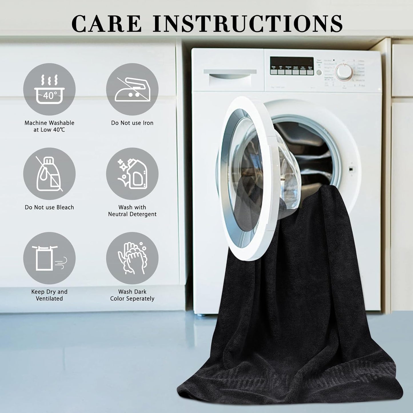 SEISSO Bath Towels,Extra Absorbent & Quick Drying Towels for Bathroom,Fibre Large Bath Towel,Super Soft Multipurpose Use for Fitness,Spa,Sports Towels,Yoga Towel (Dark Grey, 2 Piece Bath Towels)