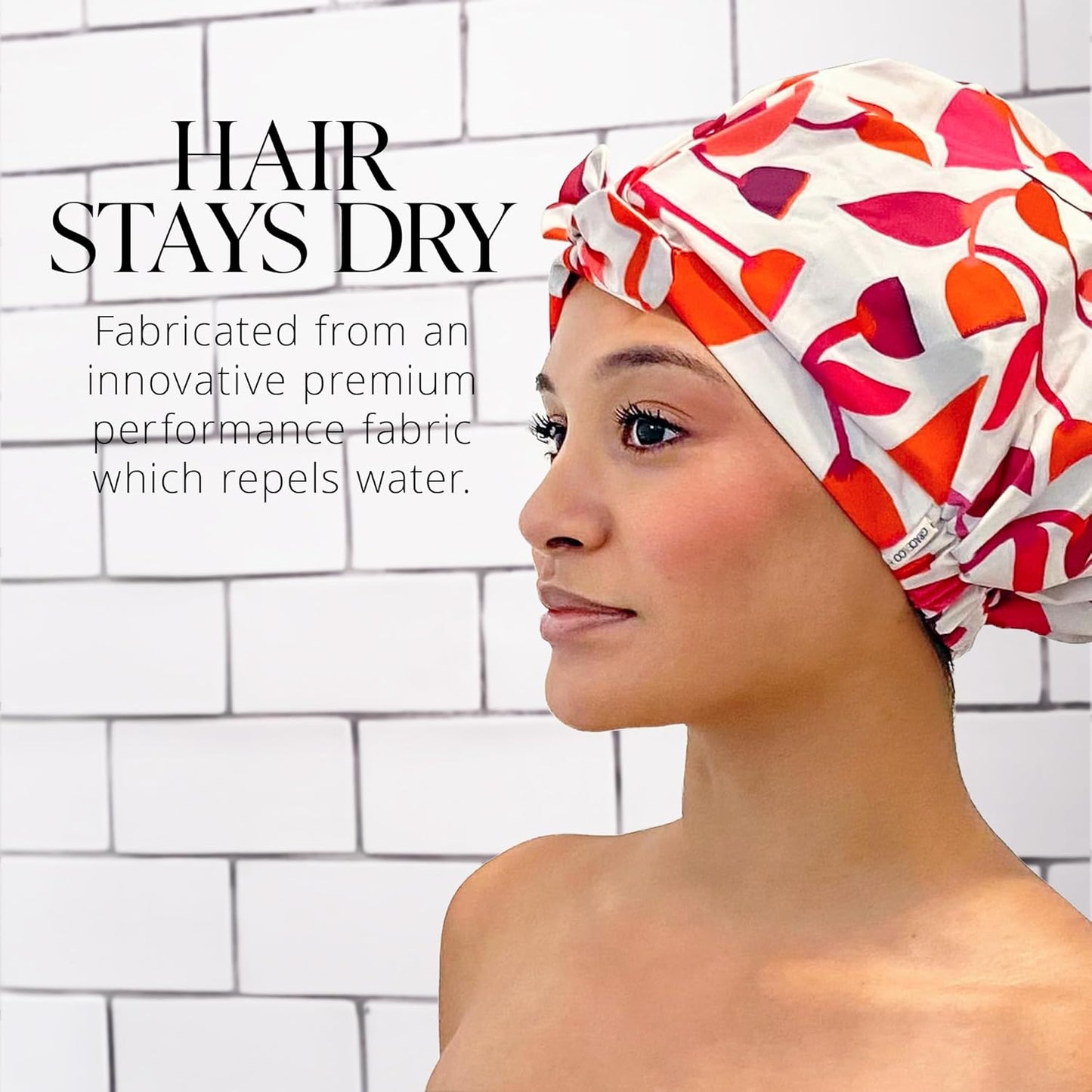 GRACE & COMPANY Luxury Shower Cap For Women - 100% Waterproof, Reusable, Washable & Breathable Shower Caps - Cara Cara