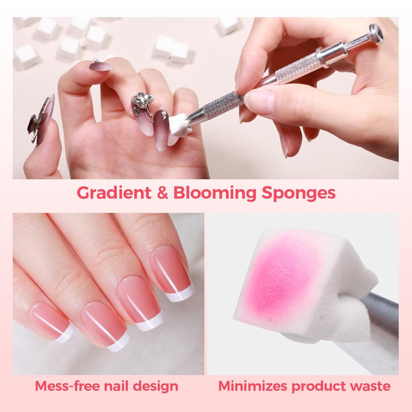 100PCS Nail Art Sponges With Grabbing Pen for Ombre, Professional Soft Sponge Applicators for Gradient & Aura Nails, Gel Manicure Tools with Metal Pickup Pen, Salon & Home DIY Nail Supplies