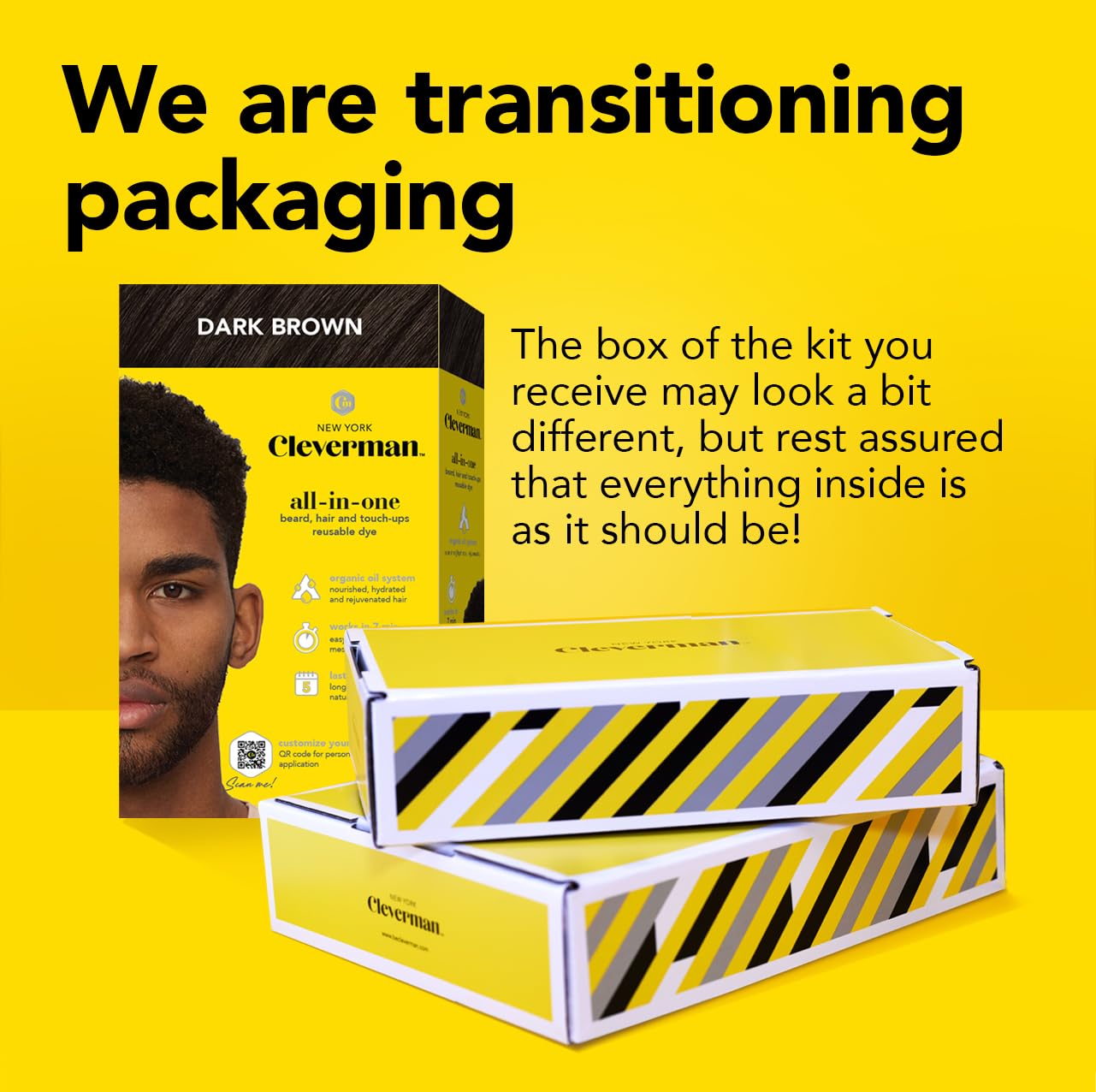 Cleverman Hair & Beard Dye Kit for Men, All-in-One Reusable Mens Hair Color, Natural Gray Coverage, Ammonia-Free Beard Mustache Dye for Men (Dark Brown for Black Men)