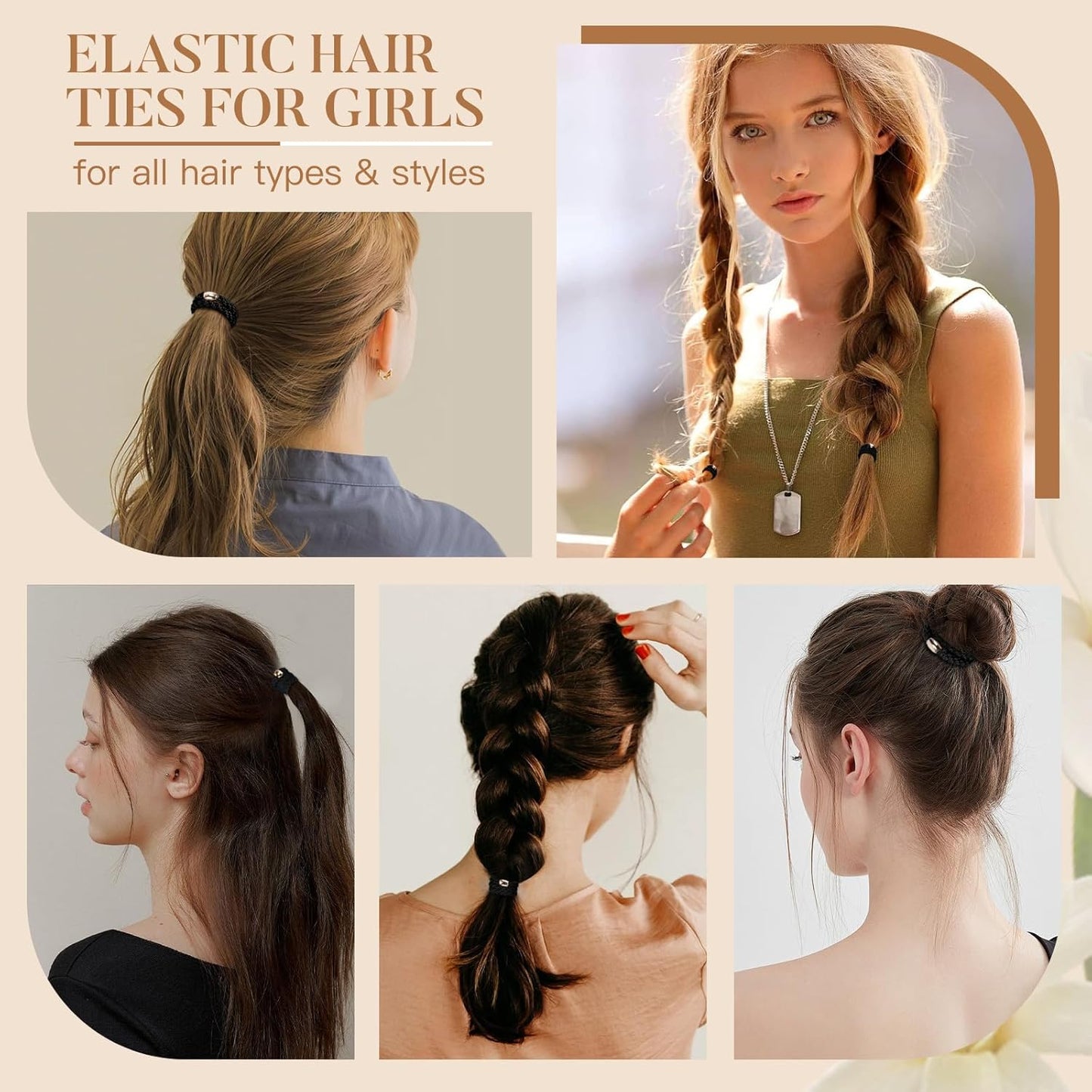 Hair Ties No Damage - 10PCS Ponytail Holders - Elastic Hair Ties for Thick Hair - Braided Hair Bands for Women Girls's Hair - Black