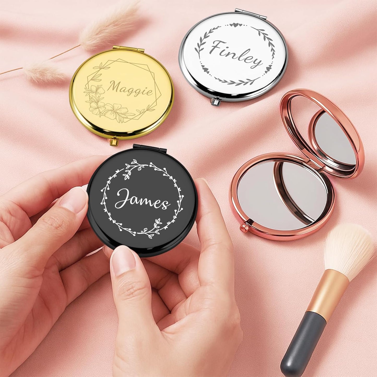 Personalized Compact Mirror for Women Girls, Pocket Mirror for Purse, Custom Name Travel Makeup Mirrors Handheld Small Mirrors Gifts for Daughter Mom Grandma Bridesmaid Friends, Bridal Shower Gifts