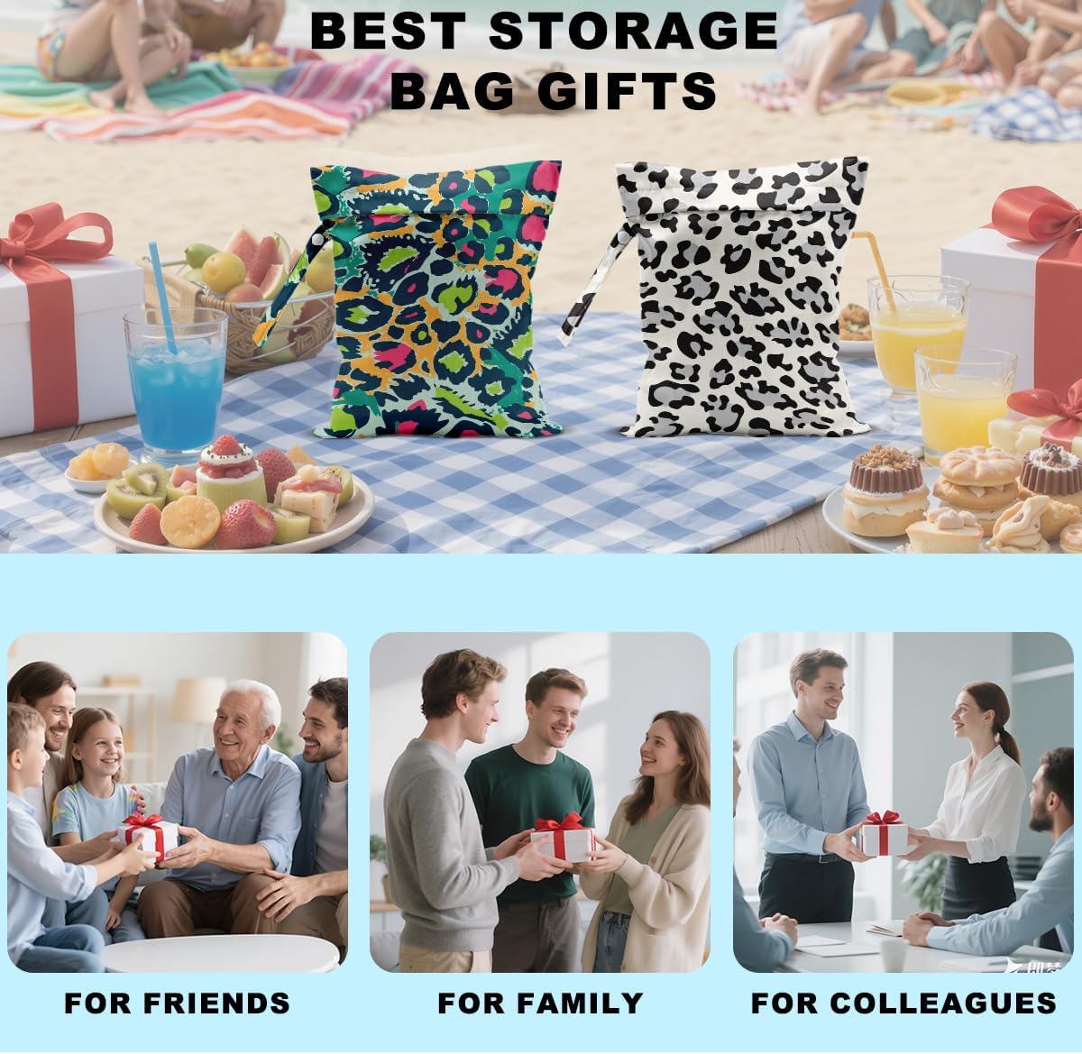 2Pcs Leopard Wet Bag 12x10 Inch, Colorful Leopard Print Waterproof Travel Laundry Bags, Washable Reusable Wet Dry Bag for Swimsuit Beach Diapers Dirty Yoga Gym Clothes, Travel Gifts for Women Friend