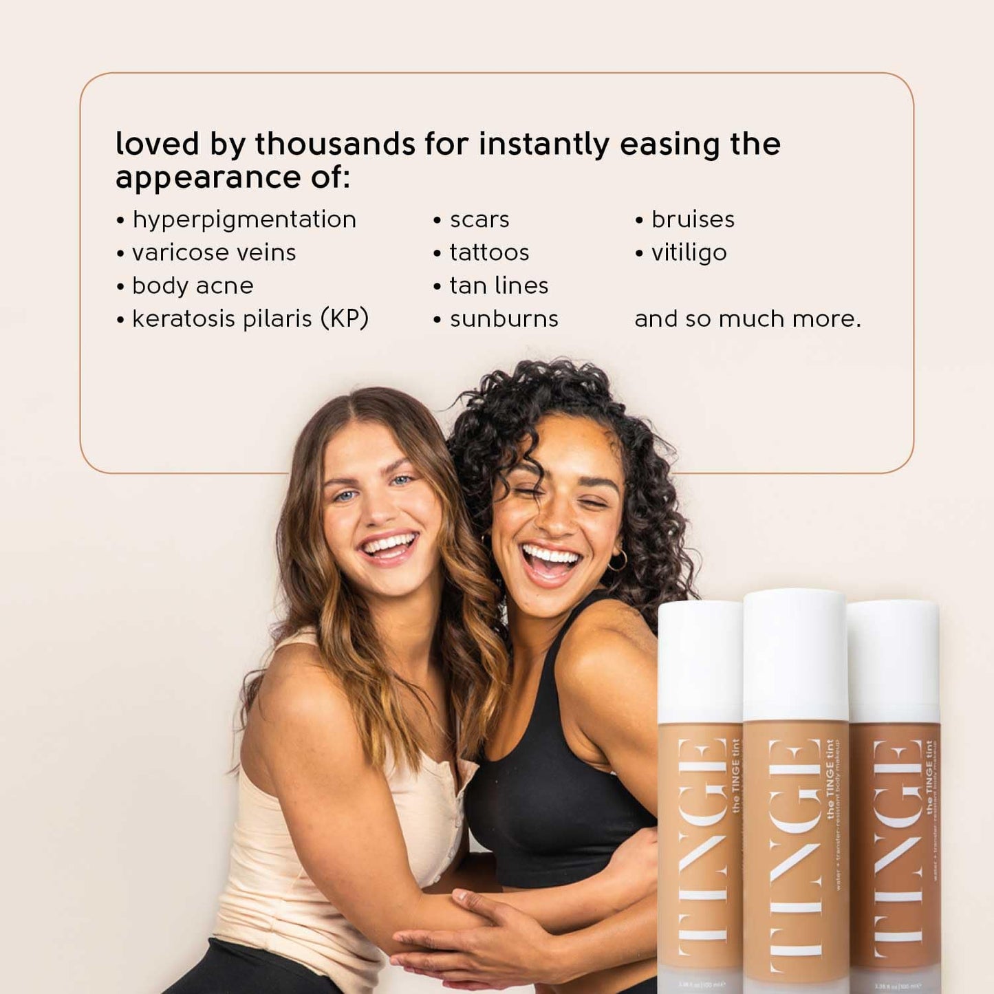 Tinge Tint Body Makeup, Lasts Up to 48 Hours, Medium Coverage Cream With Amino Acids, Hyaluronic Acid & Lysine, Semi Matte Finish, Water & Transfer Resistant, 3.38 Fl Oz - Tan Cool