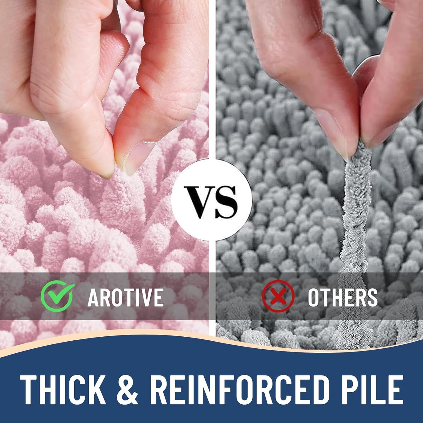 Arotive Luxury Chenille Bathroom Rug Mat, Extra Soft Thick Absorbent Shaggy Bath Rugs, Non-Slip Machine Wash Dry, Plush Bath Mats for Bathroom, Shower and Tub, 34x21, Pink