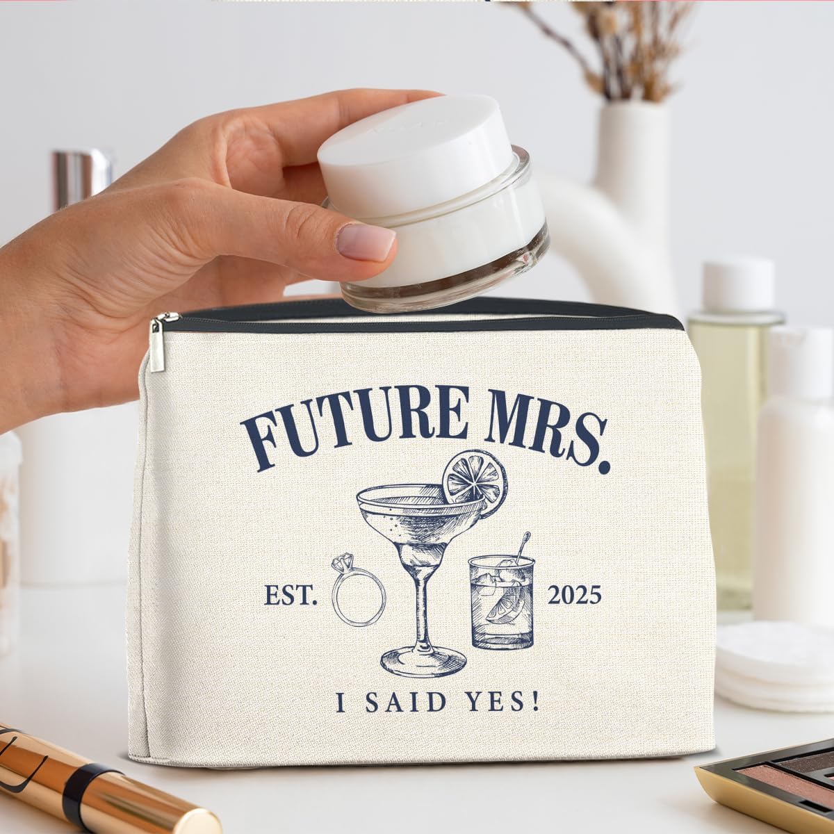 Wedding Bridal Shower Gifts for Bride to Be 2025 Future Mrs Makeup Bag Gifts for Women Wifey Engagement Gifts Cosmetic Bag Zipper Pouch for Bachelorette Party