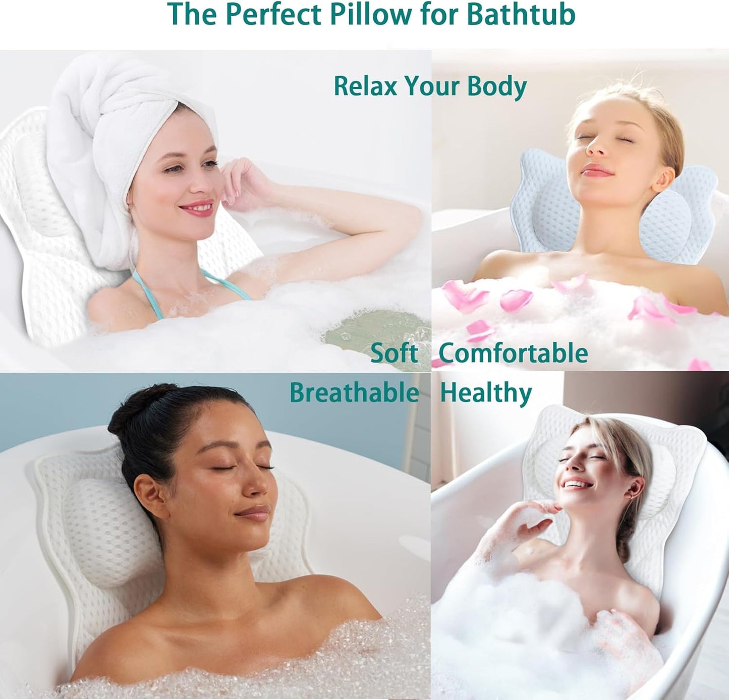 Bath Pillow Bathtub Pillow for Neck Back Support 4D Bath Tub Pillow with 6 Strong Suction Perfect Bath Gift for Women