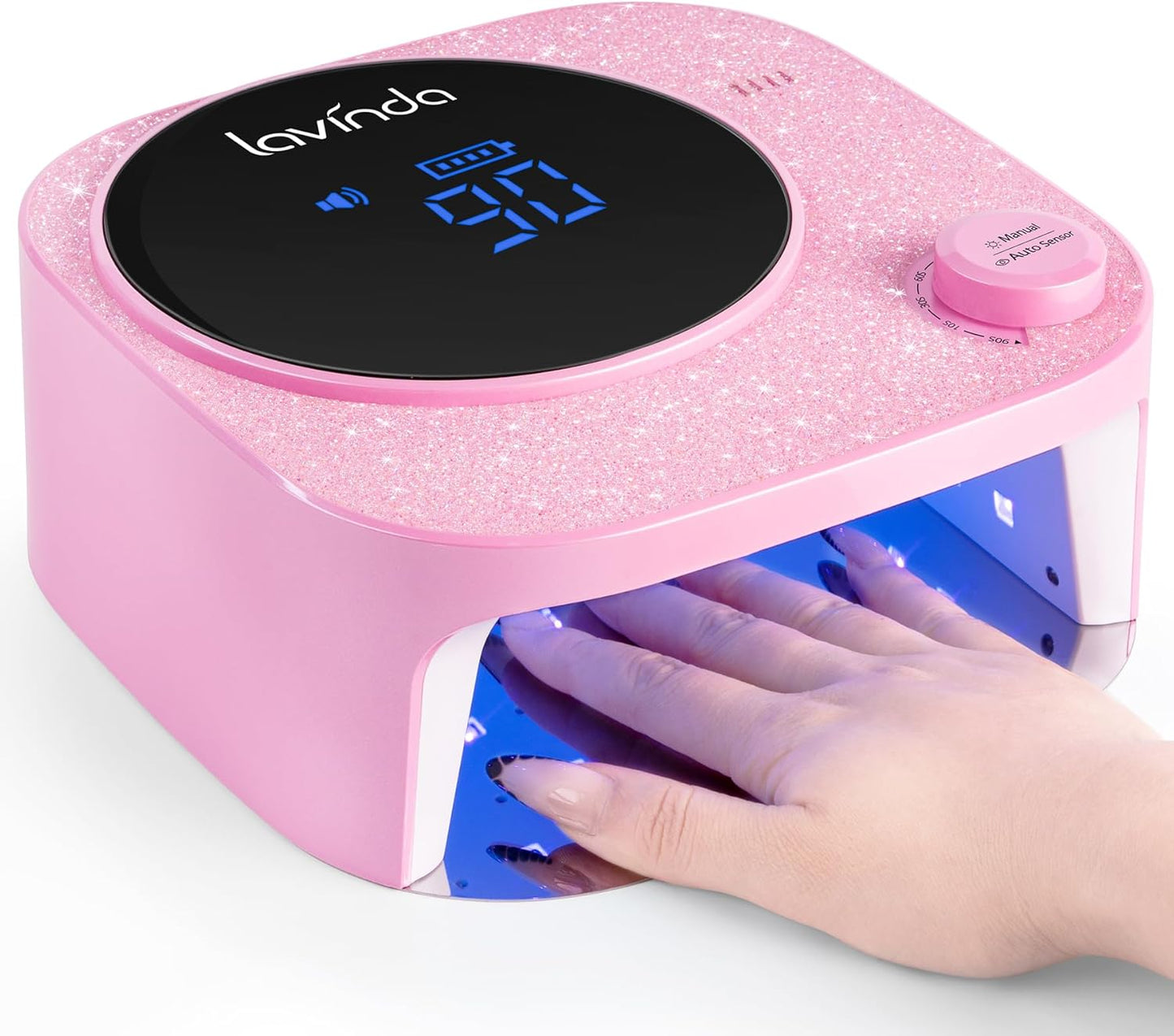 Lavinda 54W UV LED Nail Lamp, Professional UV Light for Gel Nails Rechargeable Cordless Nail Dryer with 4 Timer Settings & Auto Sensor, Fast Curing Gel Light for Home and Salon Use Diamond Dust Design