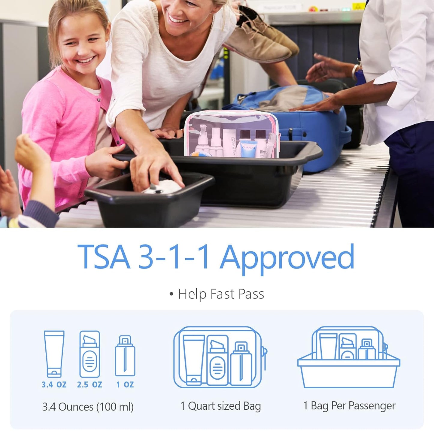 PACKISM Clear Makeup Bags - 3 Pack Tsa Approved Toiletry Bag with Zipper, Water-resistant Clear Cosmetic Bags Fit Travel Essentials, Carry-on Travel Toiletry Bag, Fluorescent Pink