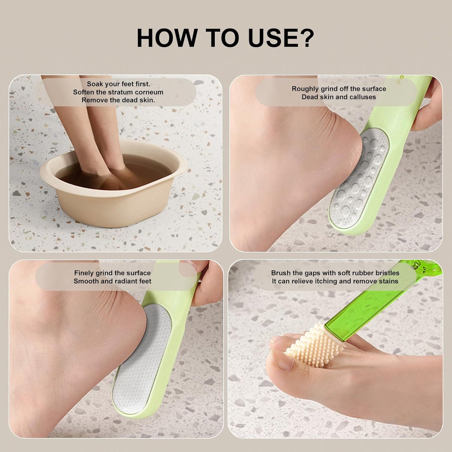 Double-Sided Stainless Steel Foot File, Foot Callus Remover & Foot Scrubber, Professional Pedicure Tool for Dry & Wet Feet, Safe Hard Skin Remover for Sensitive Feet, Green (Ergonomic Grip)