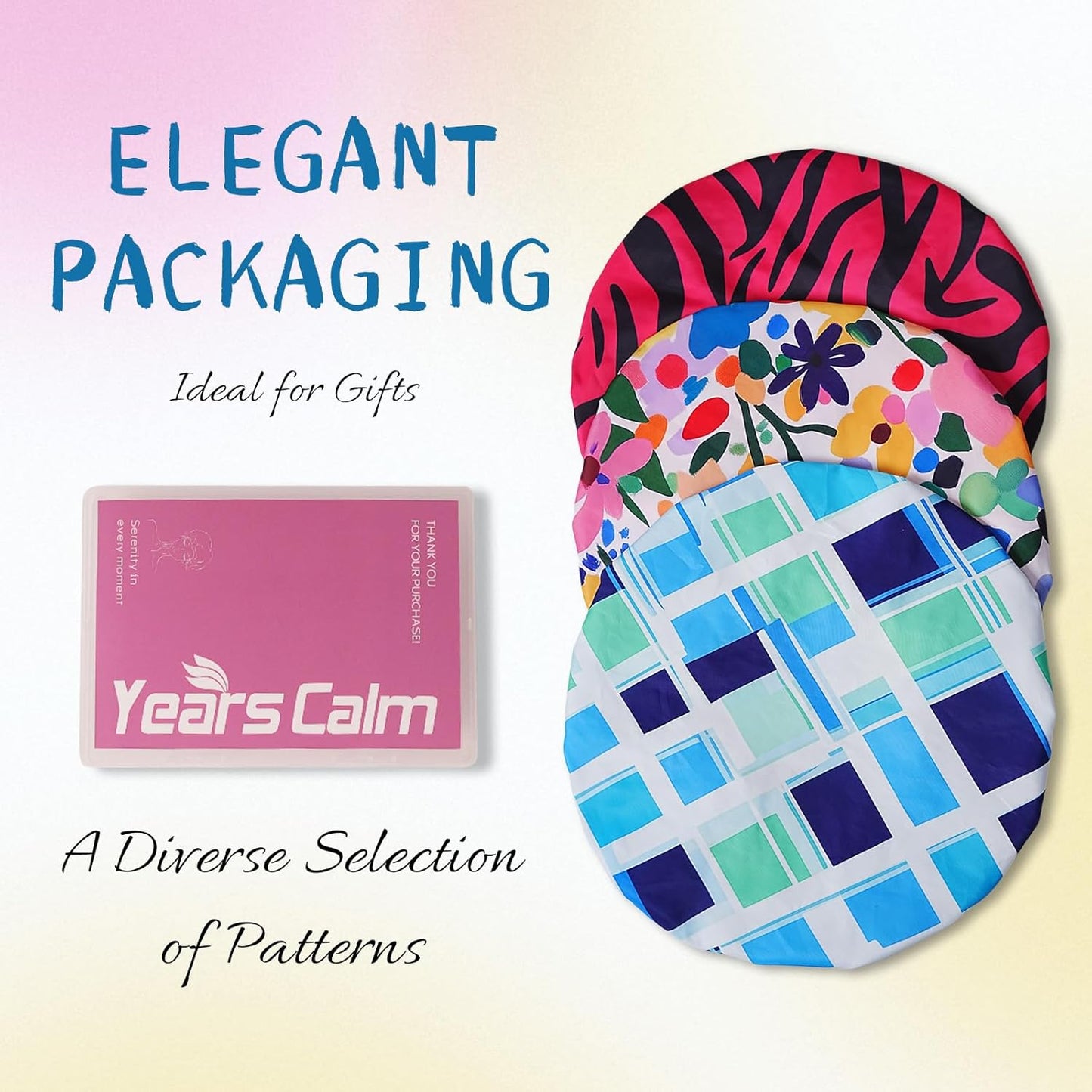 Years Calm Shower Caps for Women Reusable Waterproof, Double-Layer Extra Large Elastic Hair Cap for Shower for Long Hair & Braids, Travel & Home (Colorful)