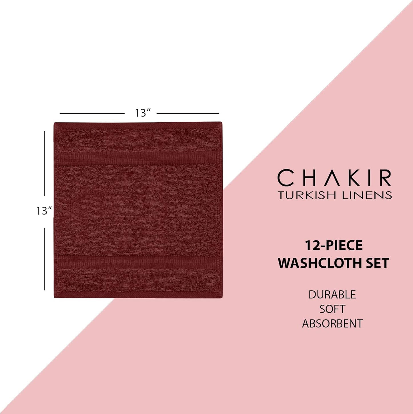 Chakir Turkish Linens | Hotel & Spa Quality 100% Cotton Premium Turkish Towels | Soft & Absorbent (12-Piece Washcloths, Cranberry)