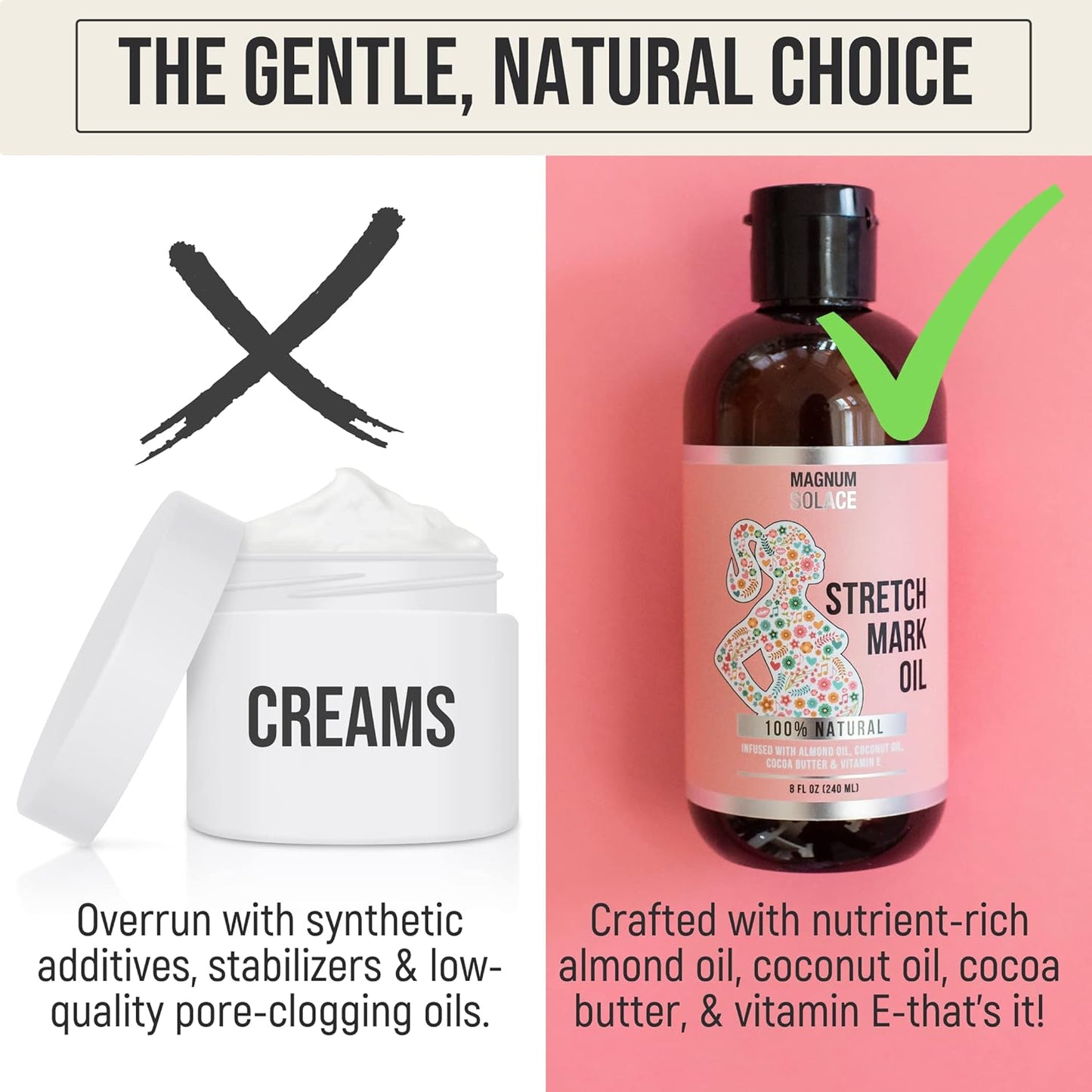 Magnum Solace Stretch Mark Oil for Pregnancy – 100% Natural Belly Oil for Pregnancy with Cocoa Butter Oil, Almond Oil for Skin – Alternative to Stretch Mark Cream for Pregnancy