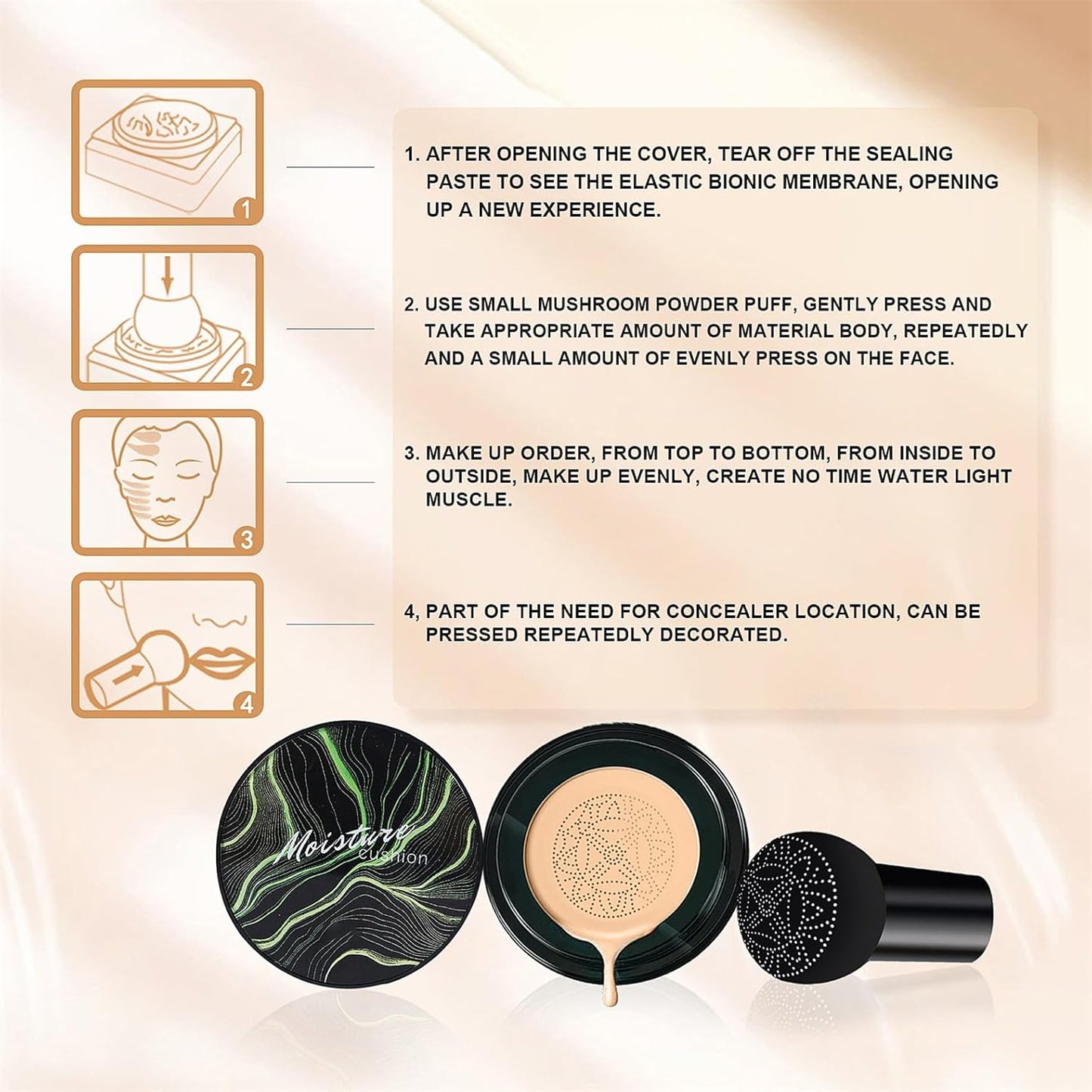 Mushroom Head Air Cushion CC Cream - BB Cream Face Makeup Foundation for Mature Skin Moisturizing Concealer Brighten Long-Lasting, Even Skin Tone for All Skin Types, Ivory Color