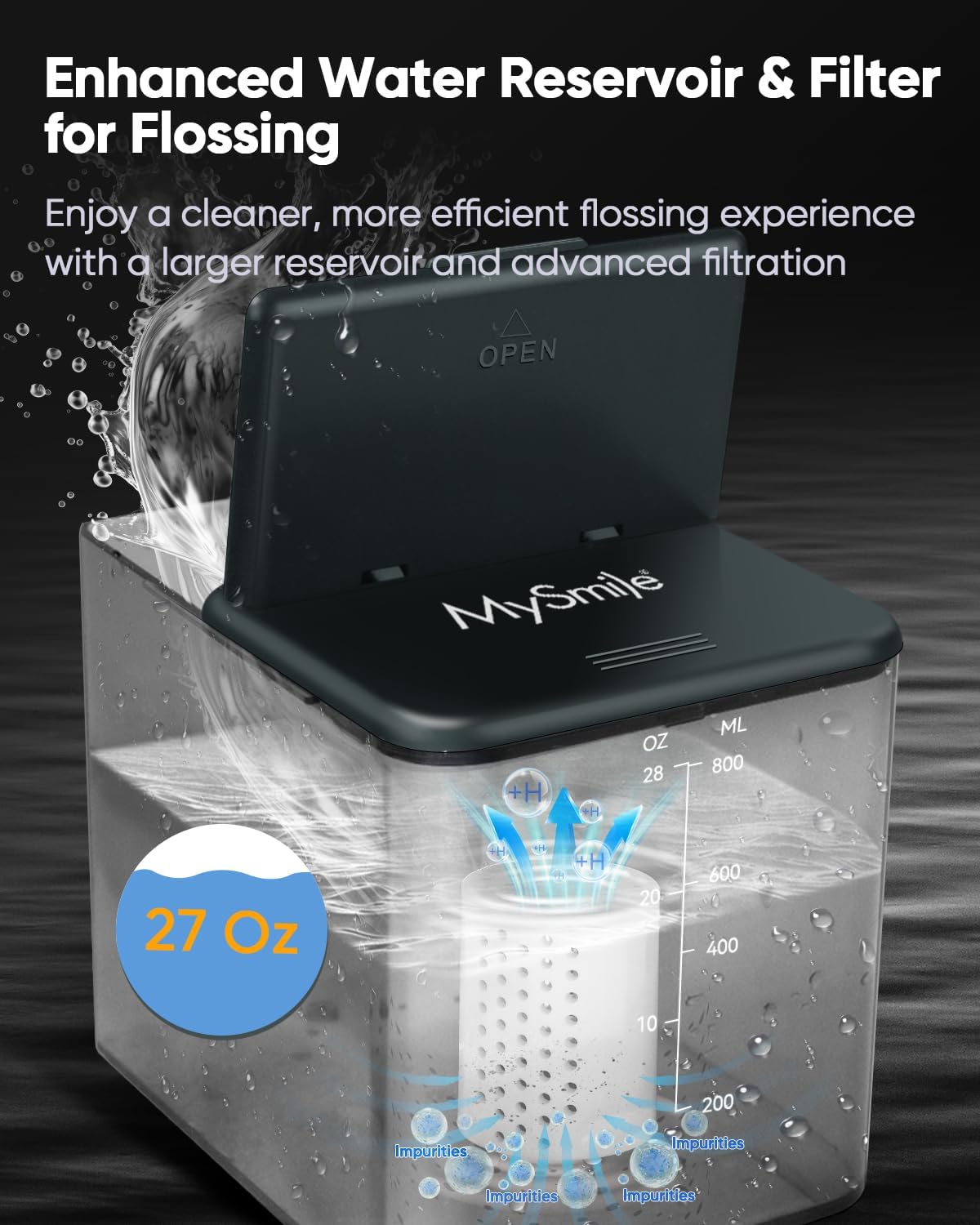 MySmile LP233 Pro UVC Sterilizable Countertop Water flossers for Teeth 800ML Digital Display Electric Oral Irrigator with a Water Filter 3 Modes and 6 Jet Tips (Graphite Grey)