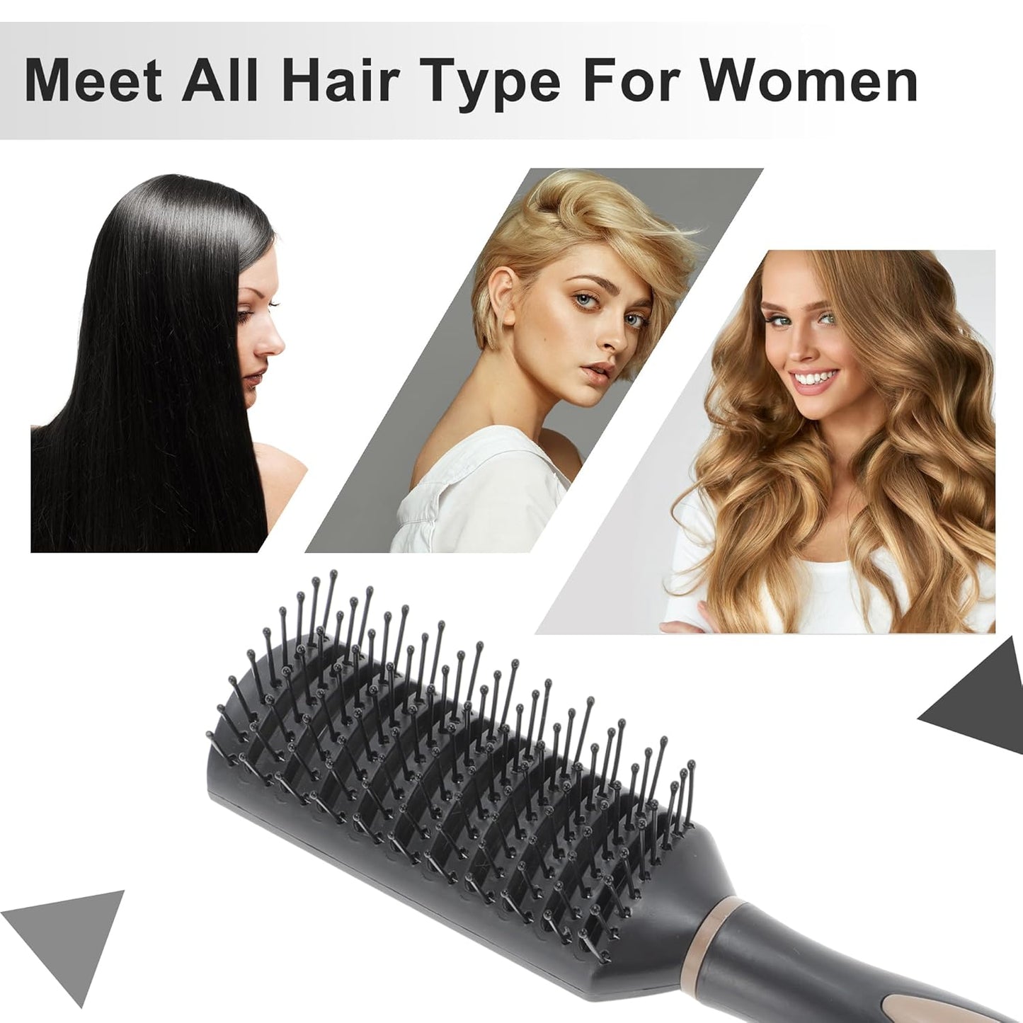 VOCOSTE Vented Hair Brush - Styling Brush with Ball-Tipped Bristles for Blow Drying Wet, Short, Curly or Straight Hair - Men and Women - Black