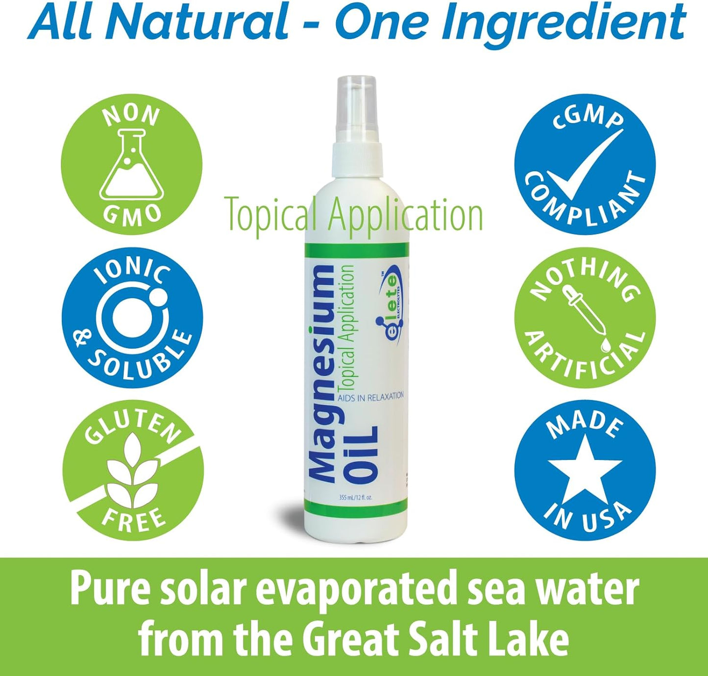 elete Pure Magnesium Oil Spray, Big 12oz Bottle, Magnesium Oil for Feet, Legs, Muscle Cramps and Soreness, Accelerate Workout Recovery (Extra Large - 12 Oz)