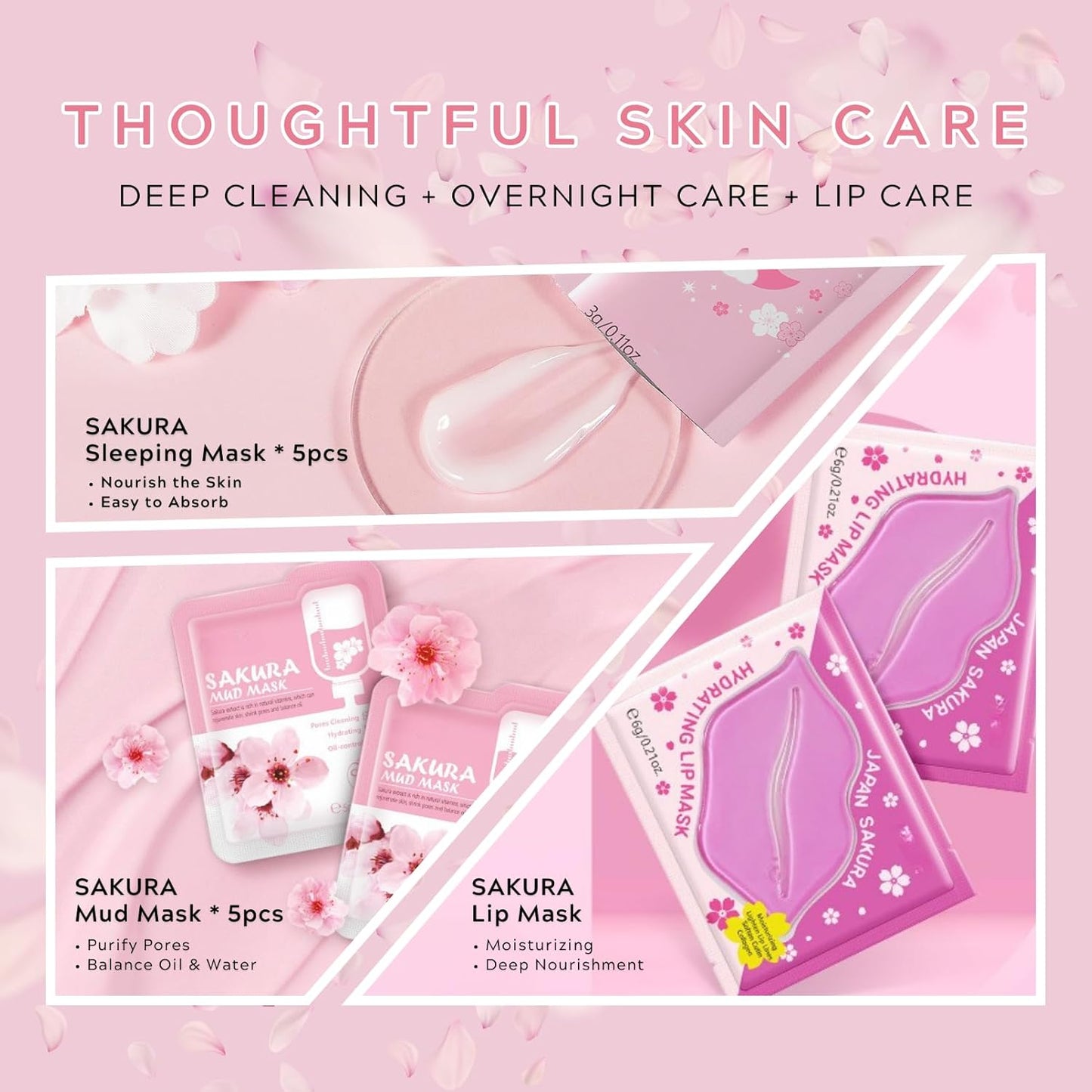 Sakura Skin Care Set for Teen Girls Gifts - Mauiluxy Skincare for Girls 10-12 Hydrating & Soften Skin, Skin Care Kit Gift Set for Women, Travel Size Facial Kit for Day & Overnight Care 14Pcs