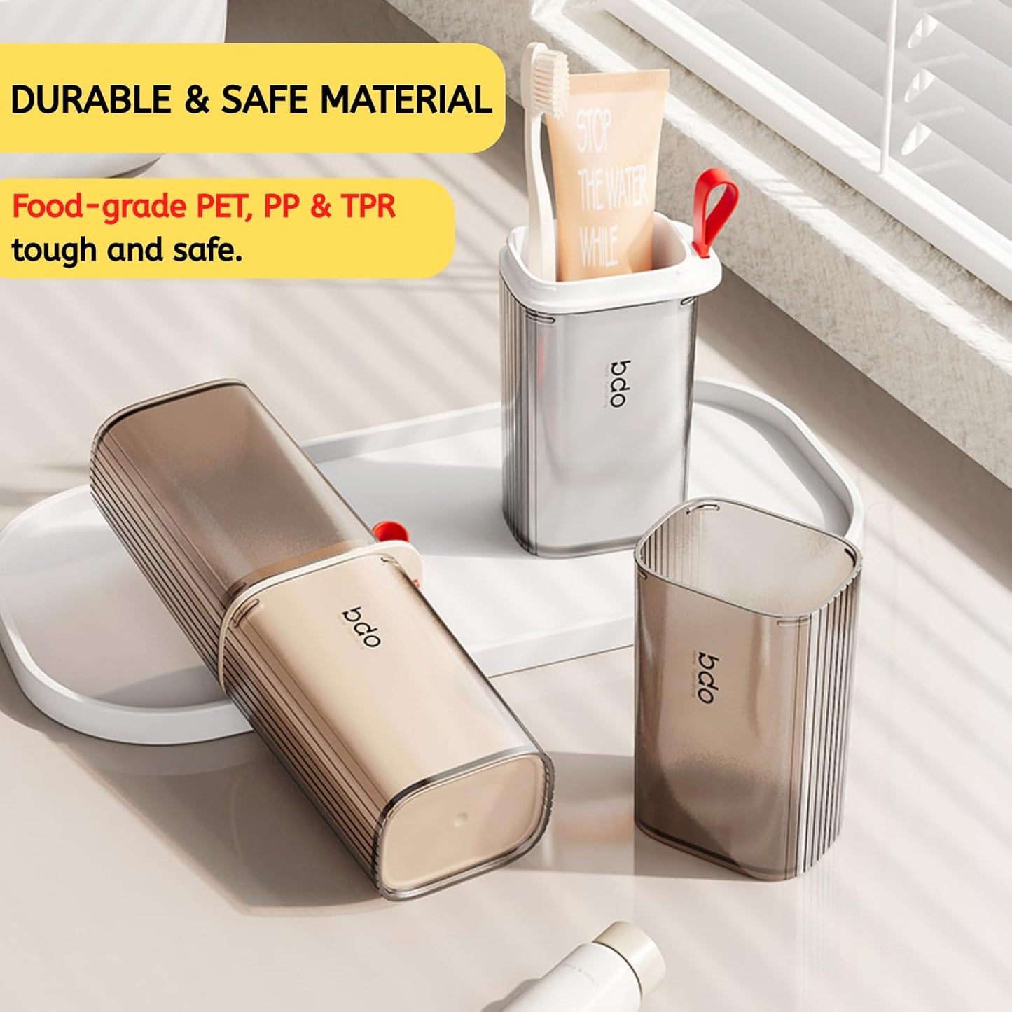 Toothbrush Travel Case, 2 in 1 Toothbrush Holder and Rinse Cup, Large Capacity Toothbrush Cup with Cover, Portable Travel Toothbrush Holder for Traveling, Camping, Trip - 1Pcs - Grey&White