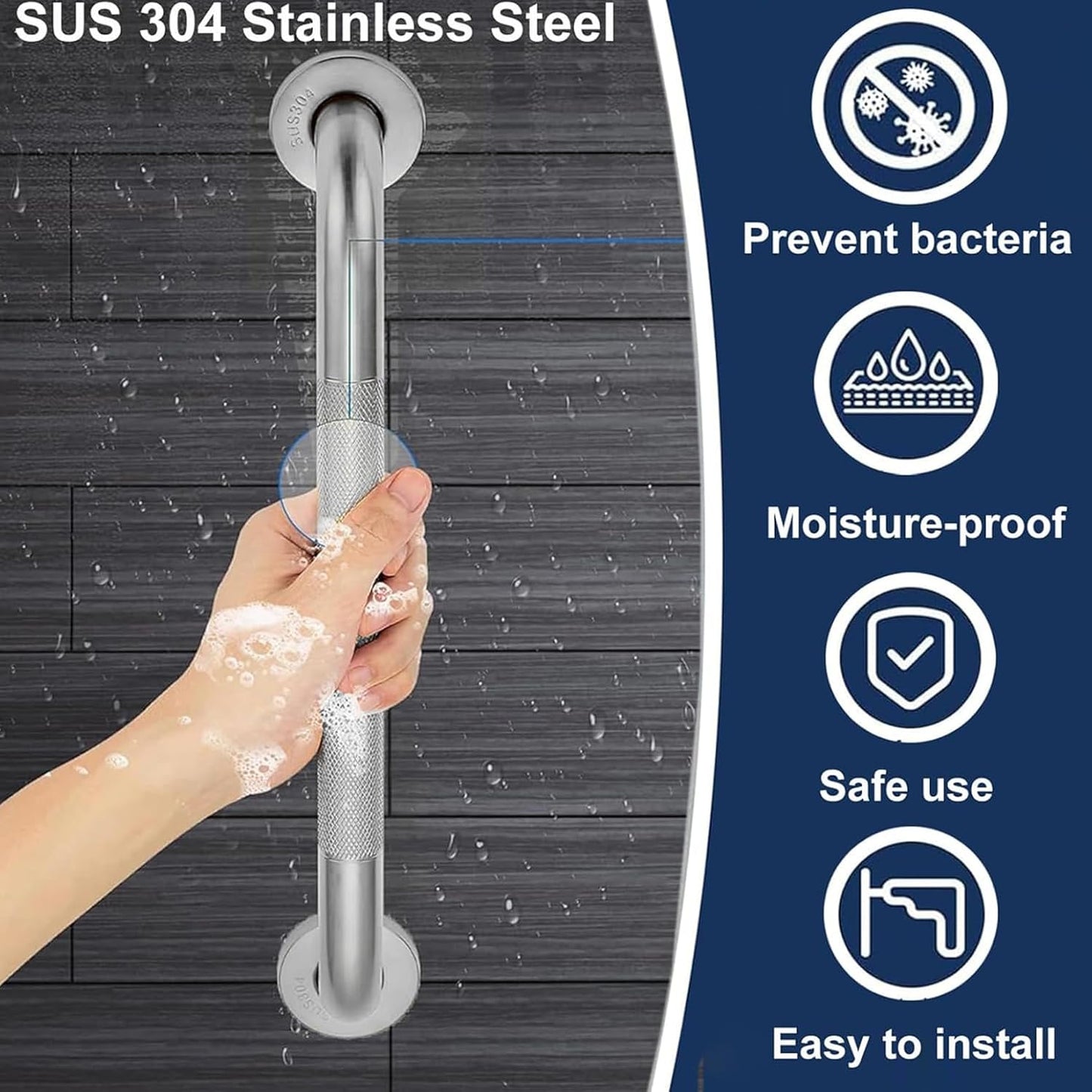 12 Inch Shower Grab Bar, Anti Slip Grab Bar for Bathtubs Showers Toilet, Safety Stainless Steel Shower Handles Hand Rail for Senior, Elderly, Handicap, Pregnant, Children