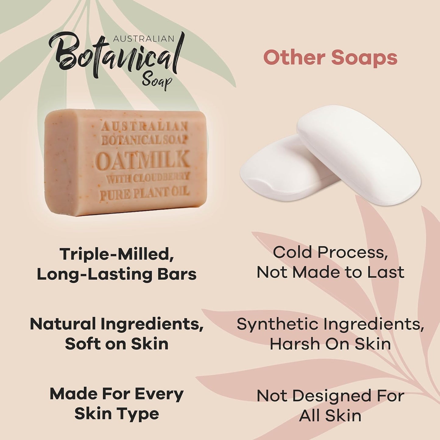 Australian Botanical Soap Oat Milk with Cloudberry 6.6 oz Luxury Soap Bars Enriched with Shea Butter, Suitable for Men, Women and All Skin Types, Pack of 4