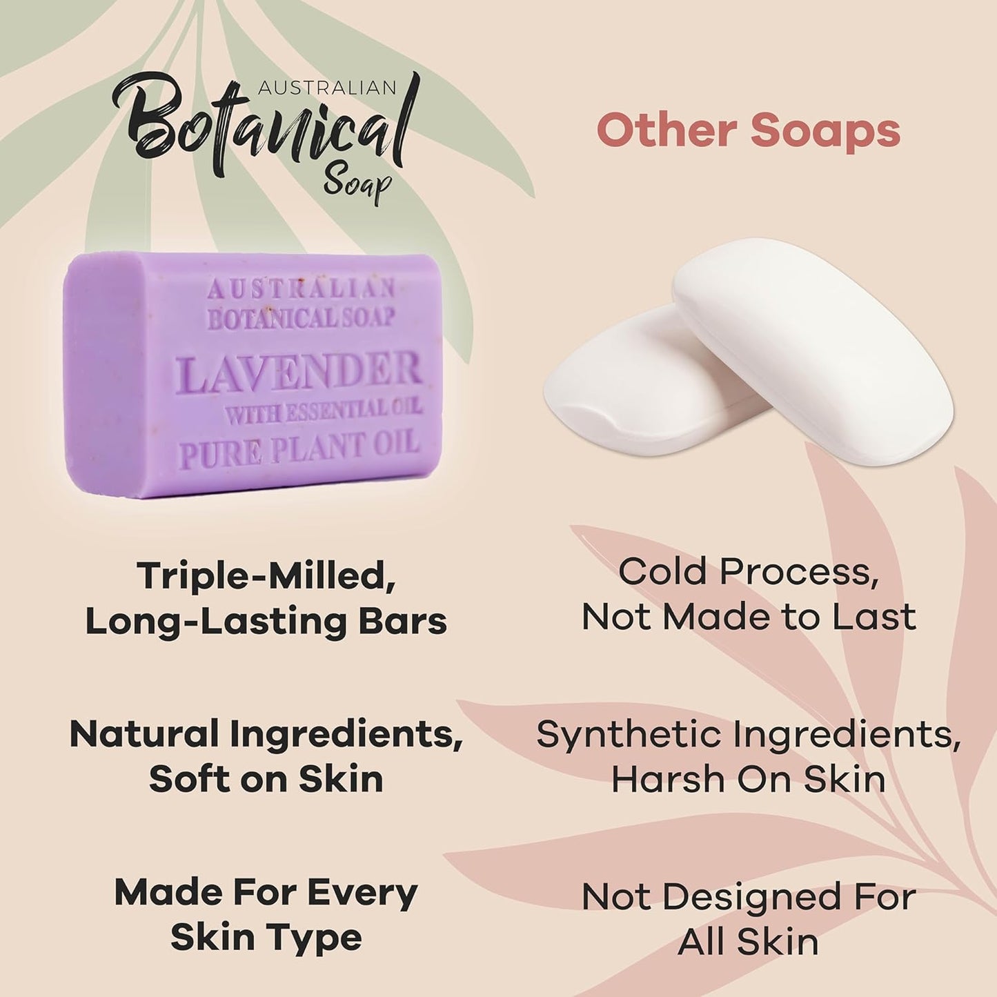 Australian Botanical Soap Lavender with Essential Oil 6.6 oz Triple Milled Luxury Soap Bar Enriched with Shea Butter, Pack of 1