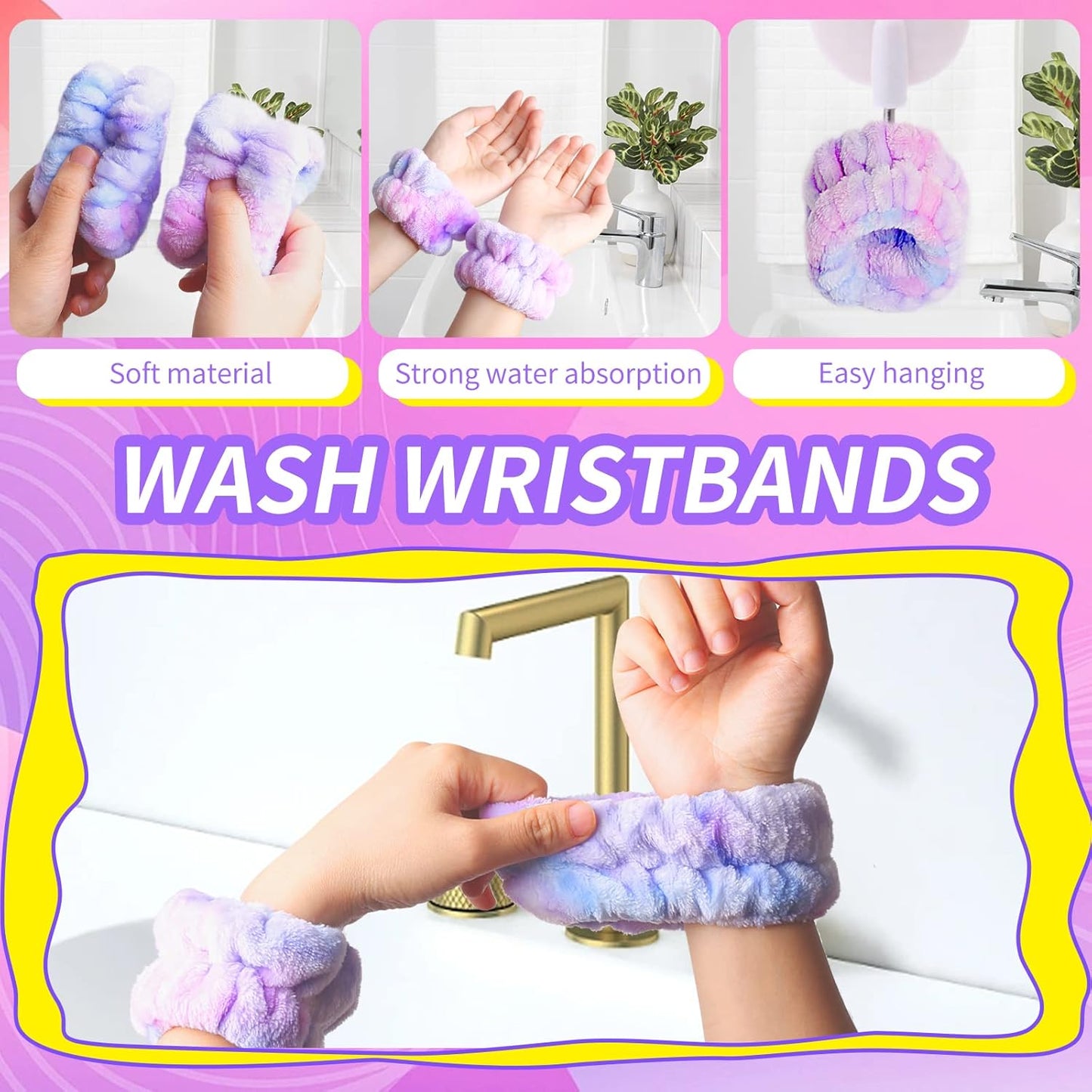 WSYUB Spa Headband and Matching Wrist Bands for Washing Face, Fuzzy Skincare Bow Headbands, Soft Facial Makeup Head Bands, Shower Hair Sleepover Party Supplies